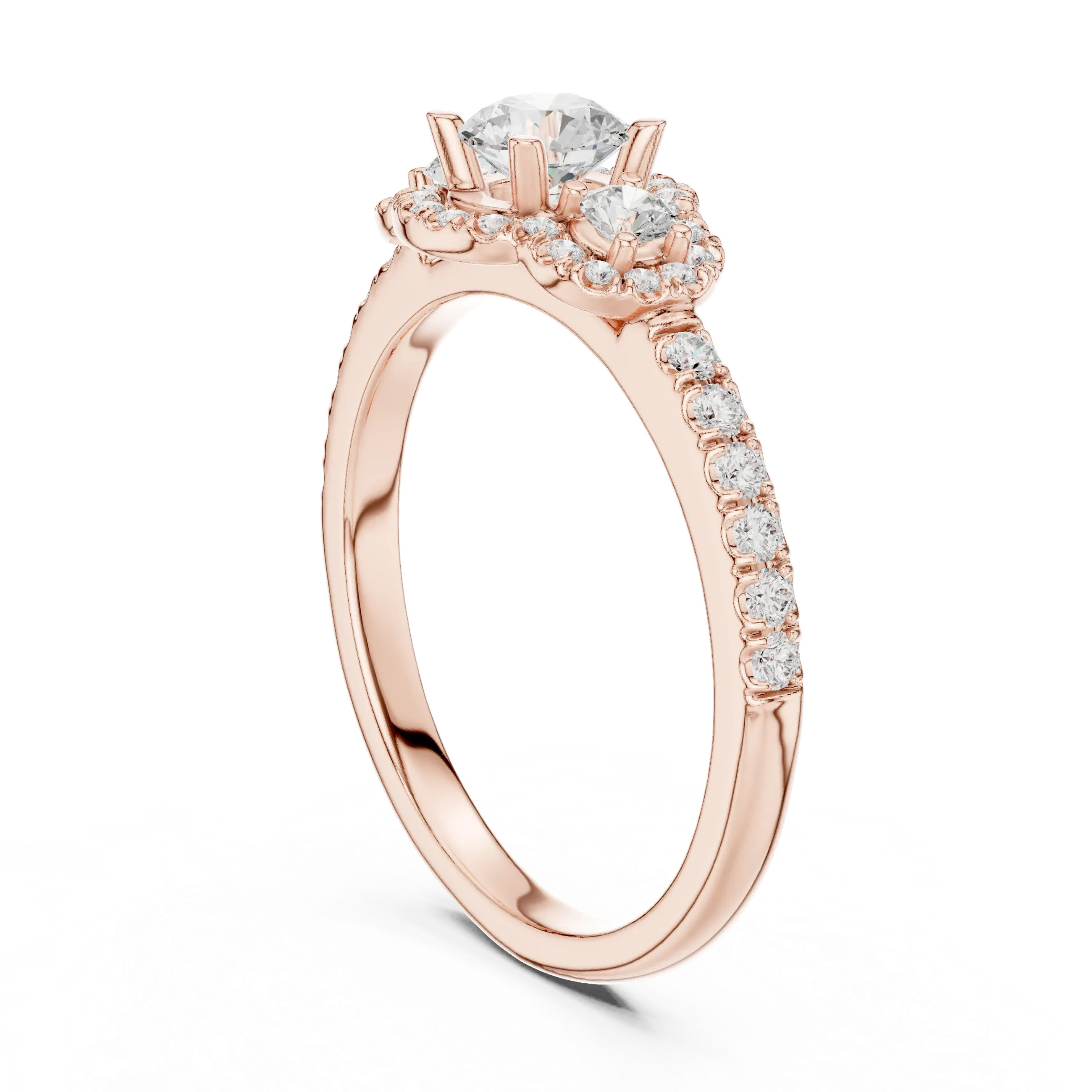F Color Round Moissanite Engagement Ring with Pavé Bridge