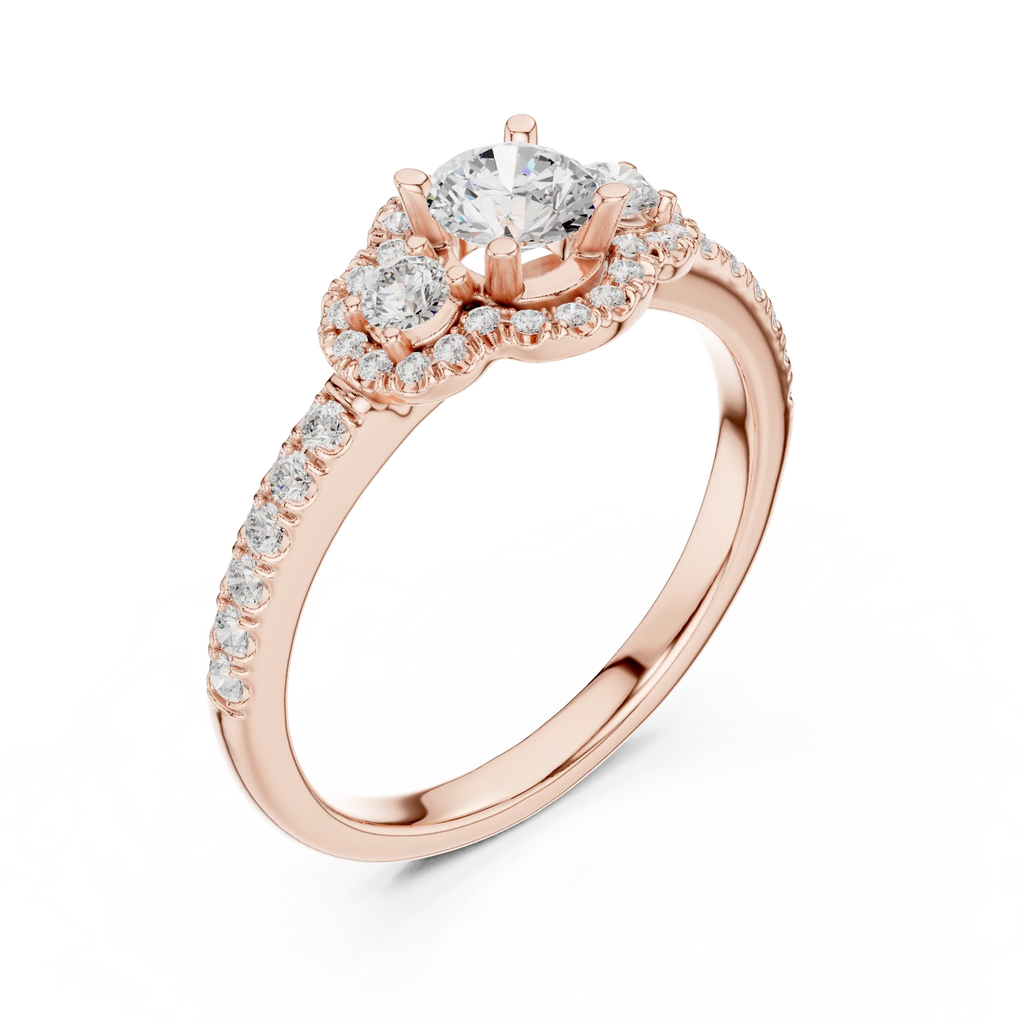 F Color Round Moissanite Engagement Ring with Pavé Bridge