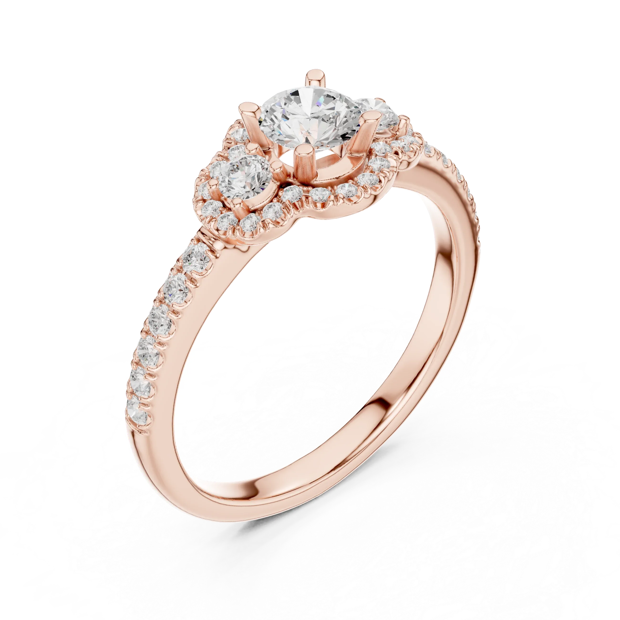 F Color Round Moissanite Engagement Ring with Pavé Bridge