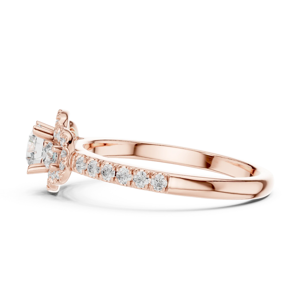F Color Round Moissanite Engagement Ring with Pavé Bridge