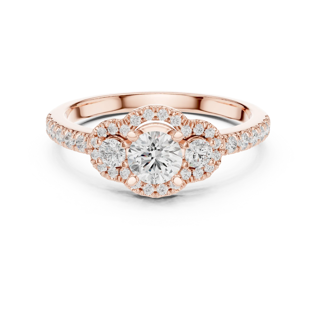 F Color Round Moissanite Engagement Ring with Pavé Bridge