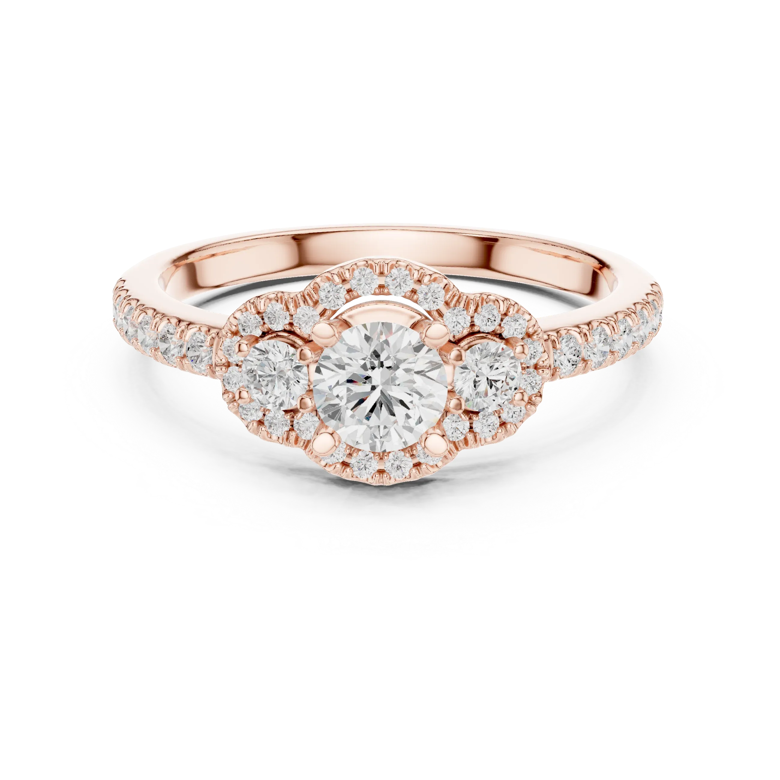 F Color Round Moissanite Engagement Ring with Pavé Bridge