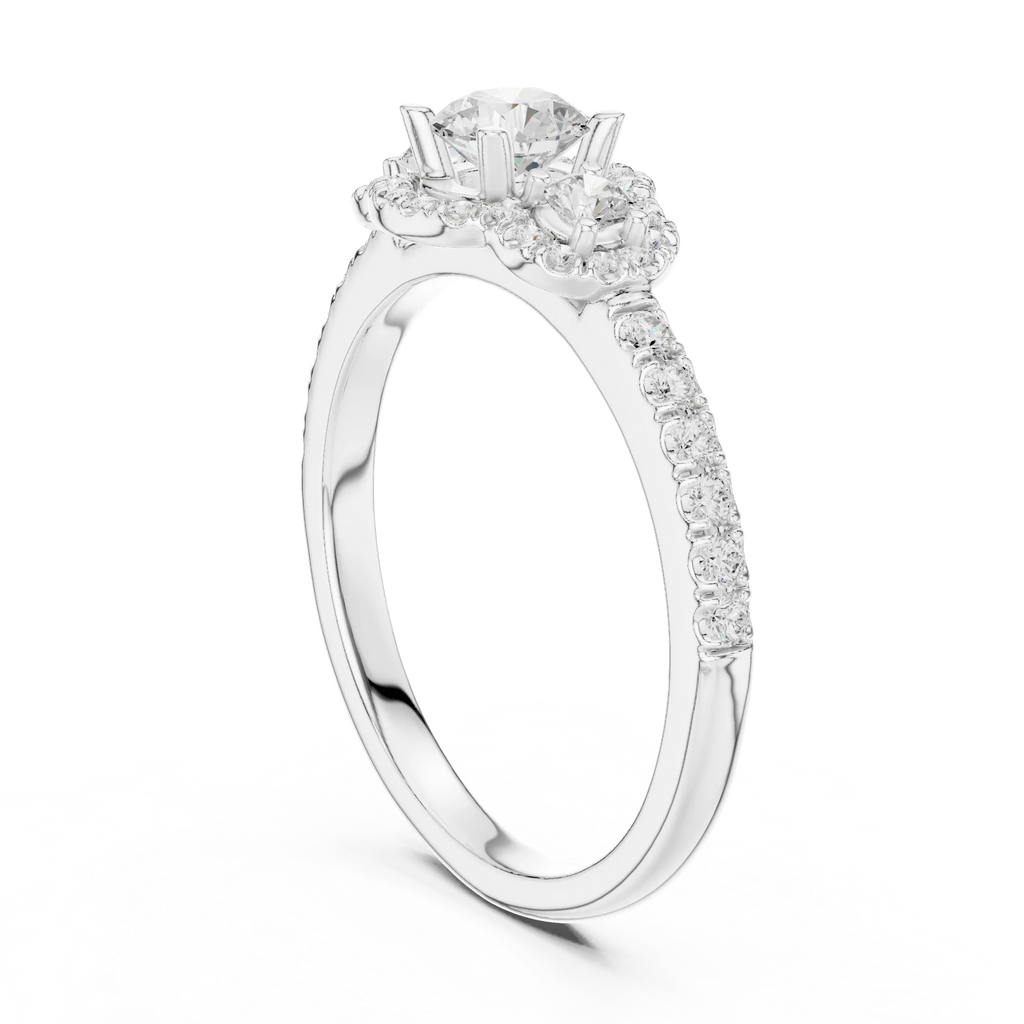 F Color Round Moissanite Engagement Ring with Pavé Bridge