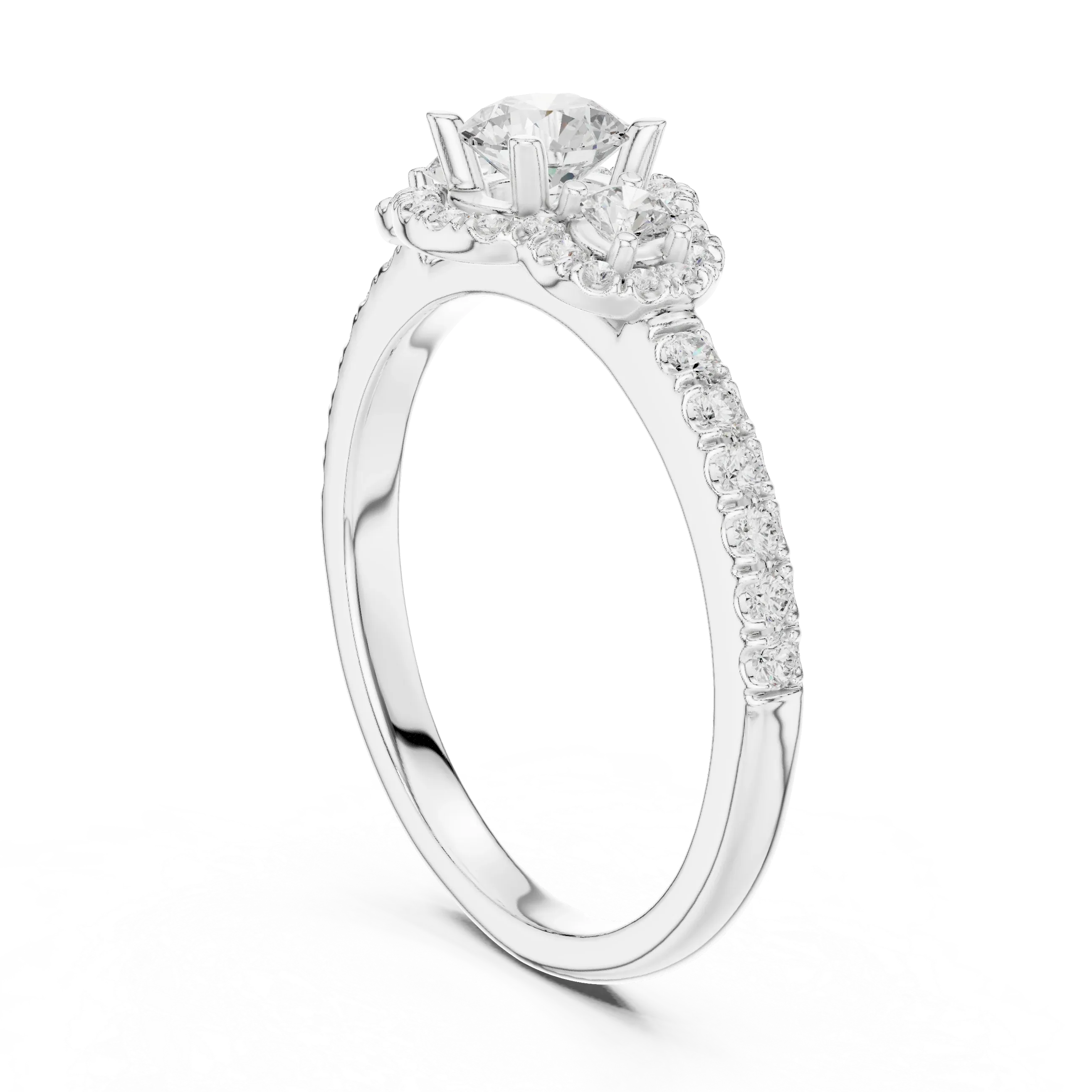 F Color Round Moissanite Engagement Ring with Pavé Bridge