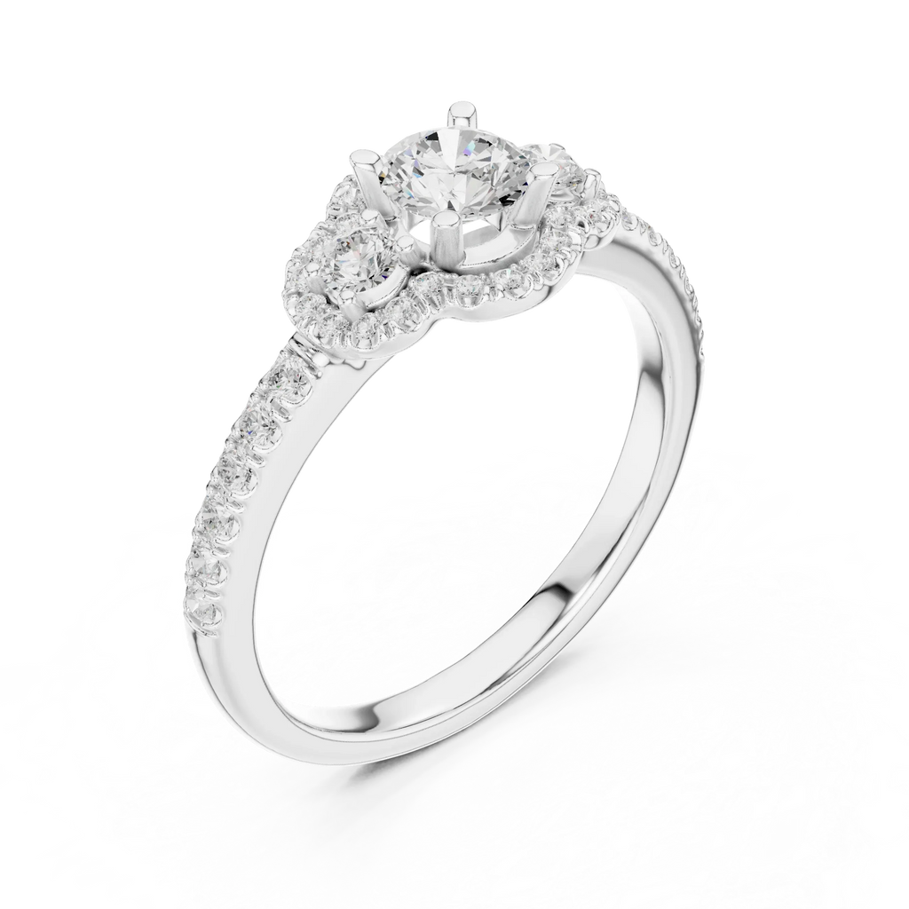 F Color Round Moissanite Engagement Ring with Pavé Bridge