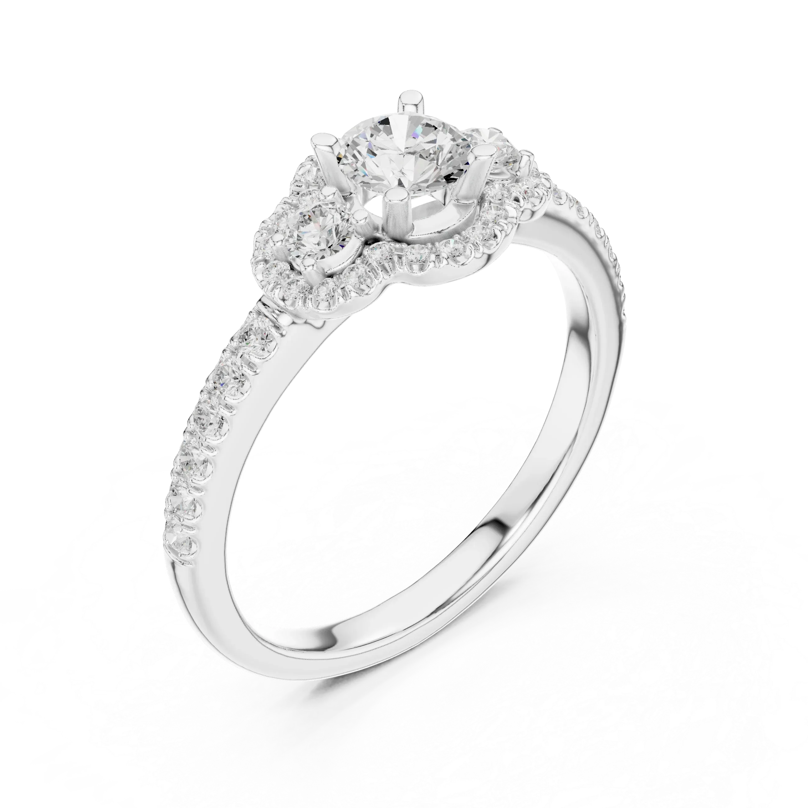 F Color Round Moissanite Engagement Ring with Pavé Bridge