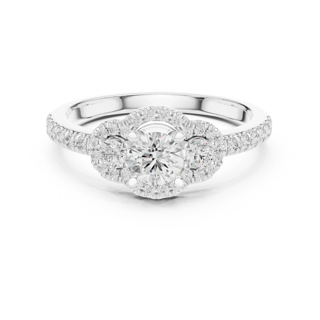 F Color Round Moissanite Engagement Ring with Pavé Bridge