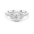 F Color Round Moissanite Engagement Ring with Pavé Bridge