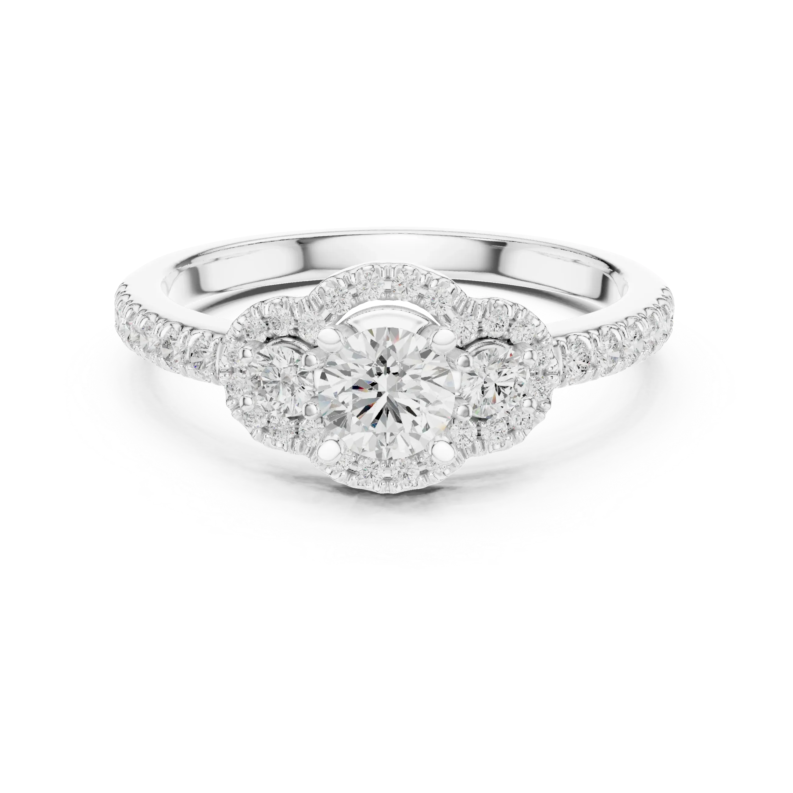 F Color Round Moissanite Engagement Ring with Pavé Bridge