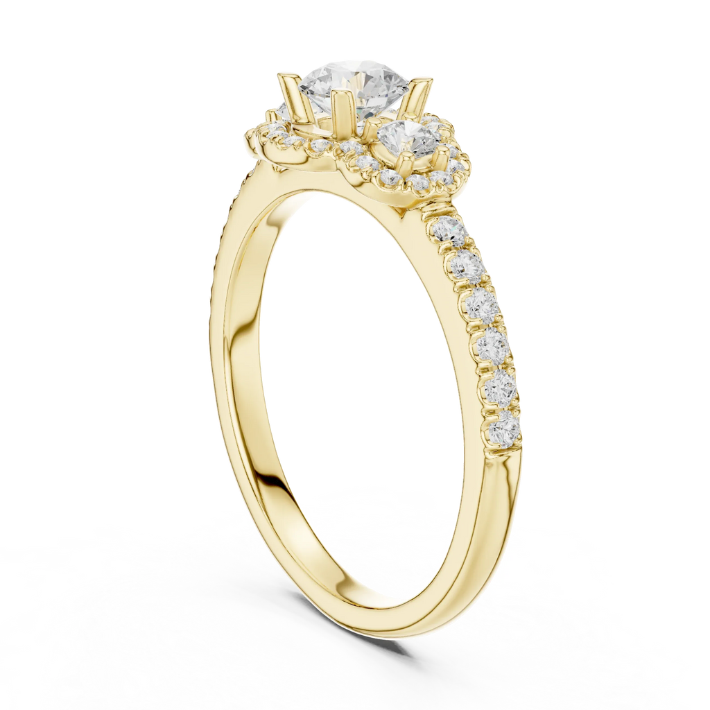 F Color Round Moissanite Engagement Ring with Pavé Bridge
