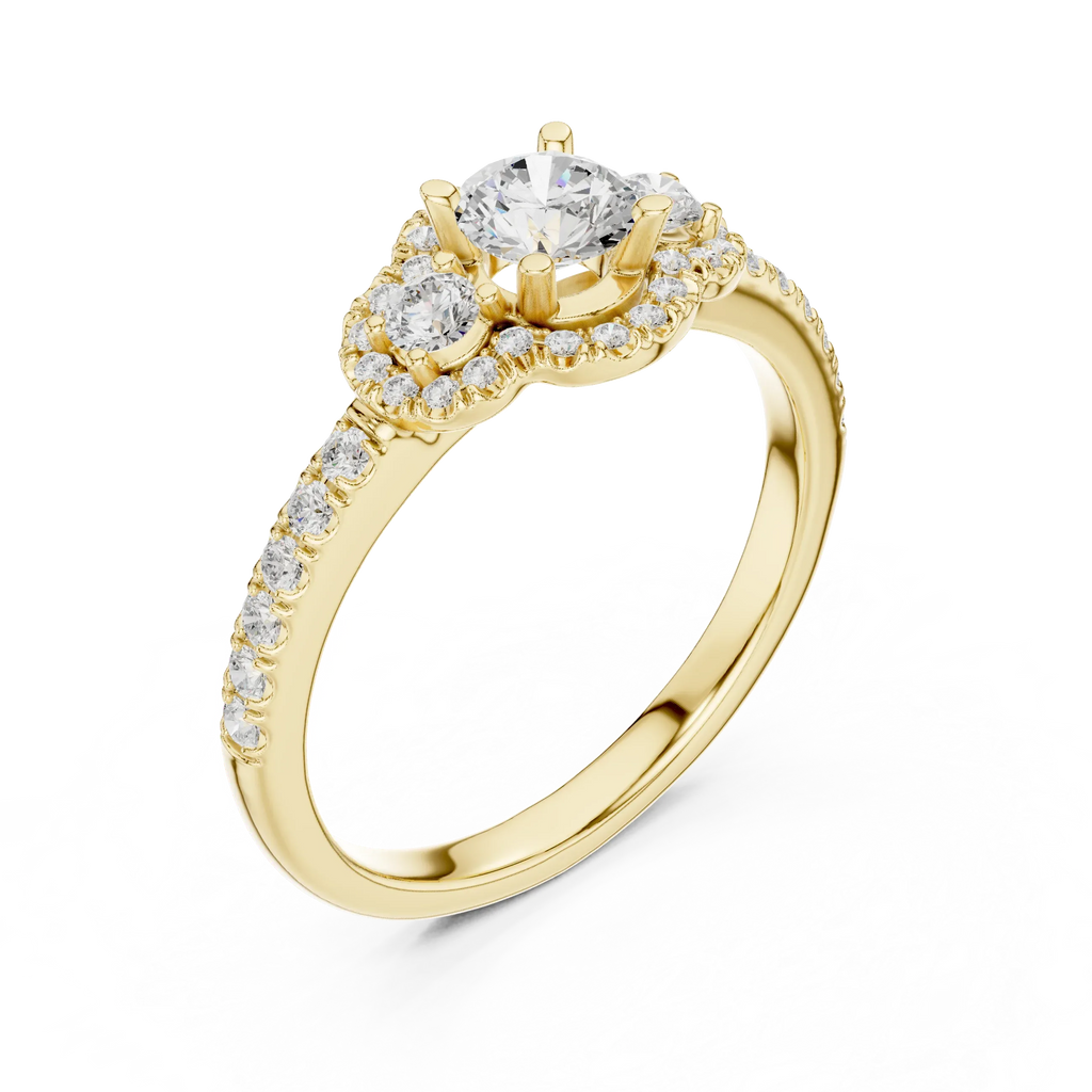F Color Round Moissanite Engagement Ring with Pavé Bridge