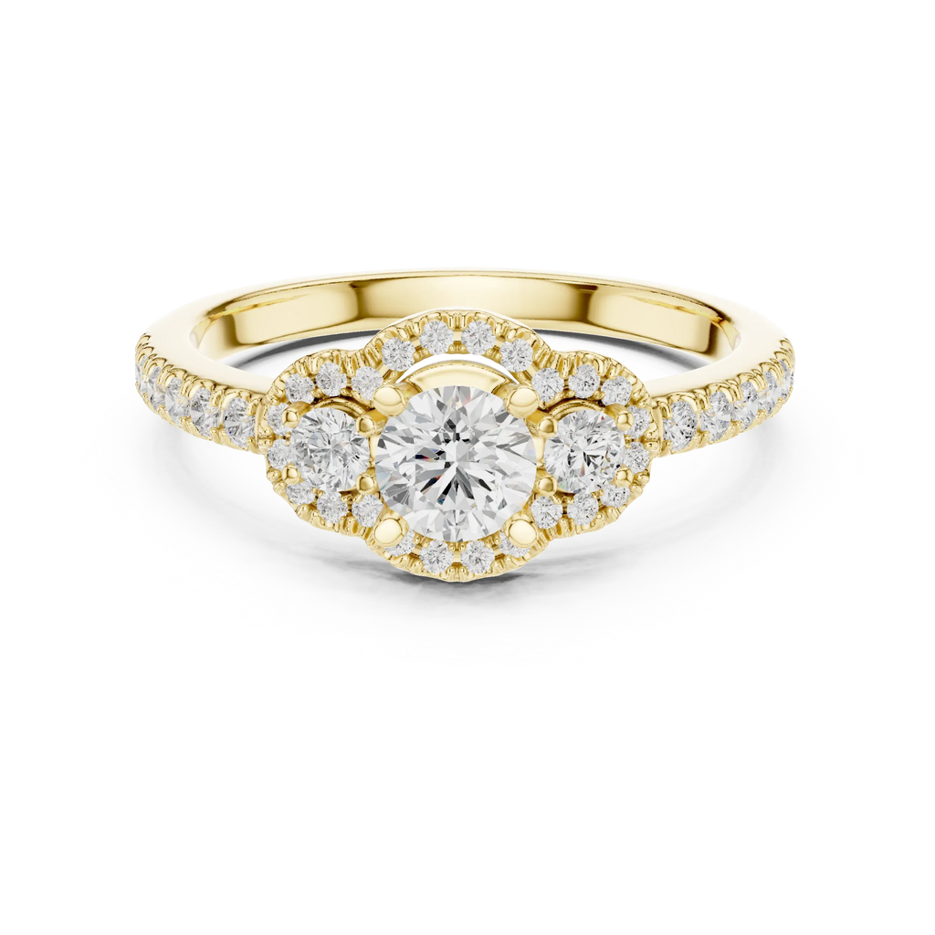 F Color Round Moissanite Engagement Ring with Pavé Bridge