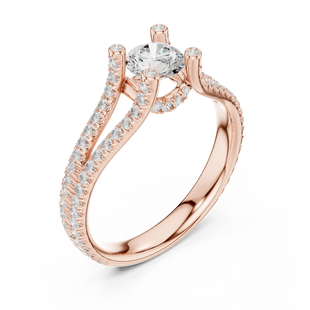 D Color VVS1 Round Moissanite Engagement Ring Pavé Set