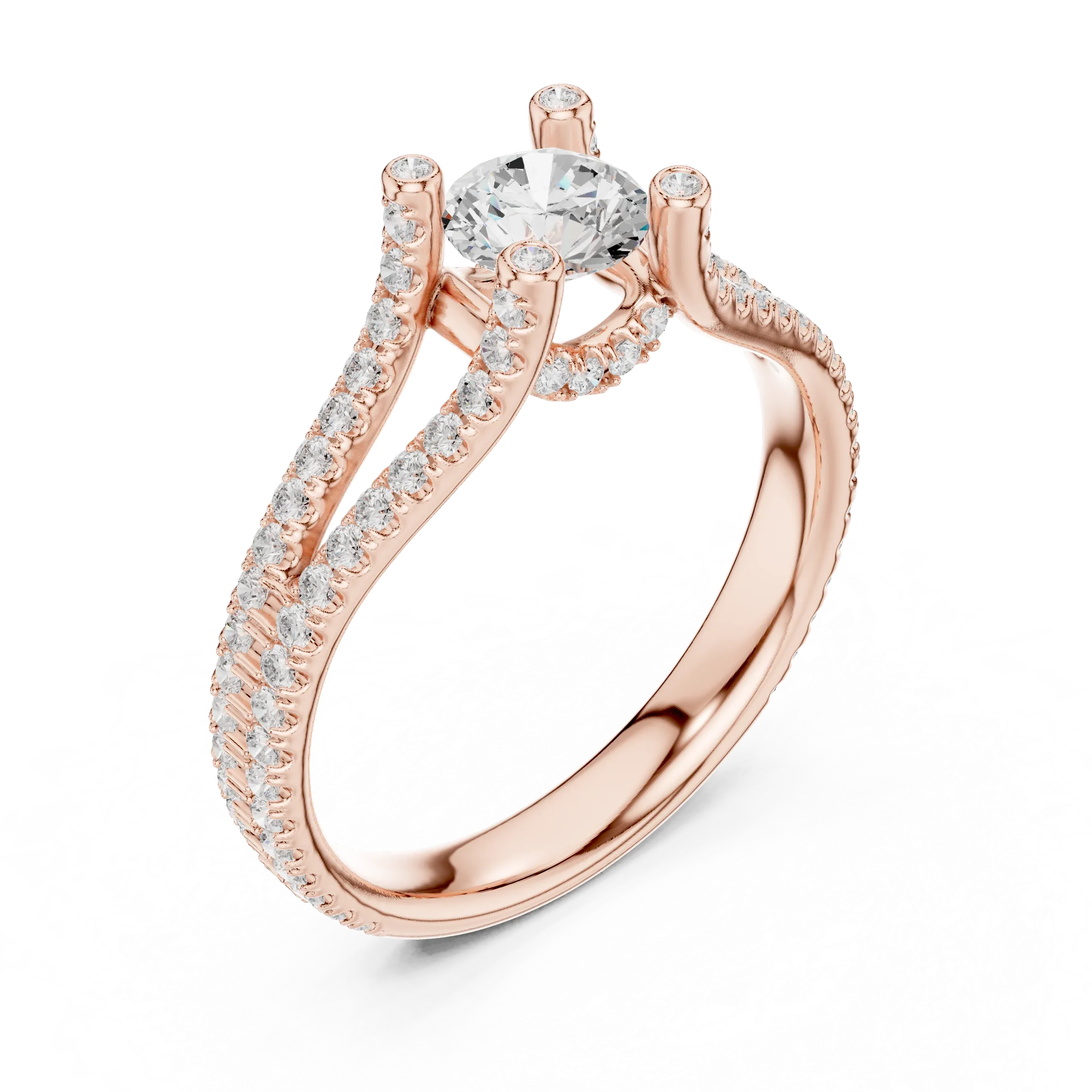 D Color VVS1 Round Moissanite Engagement Ring Pavé Set