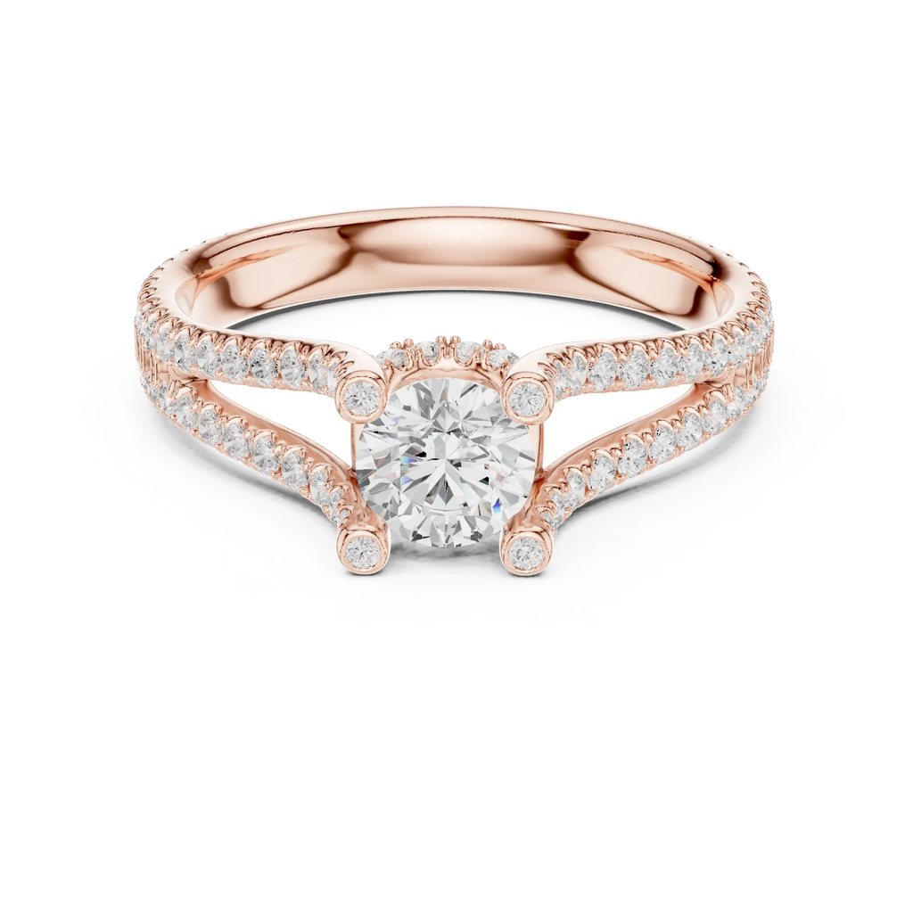 D Color VVS1 Round Moissanite Engagement Ring Pavé Set