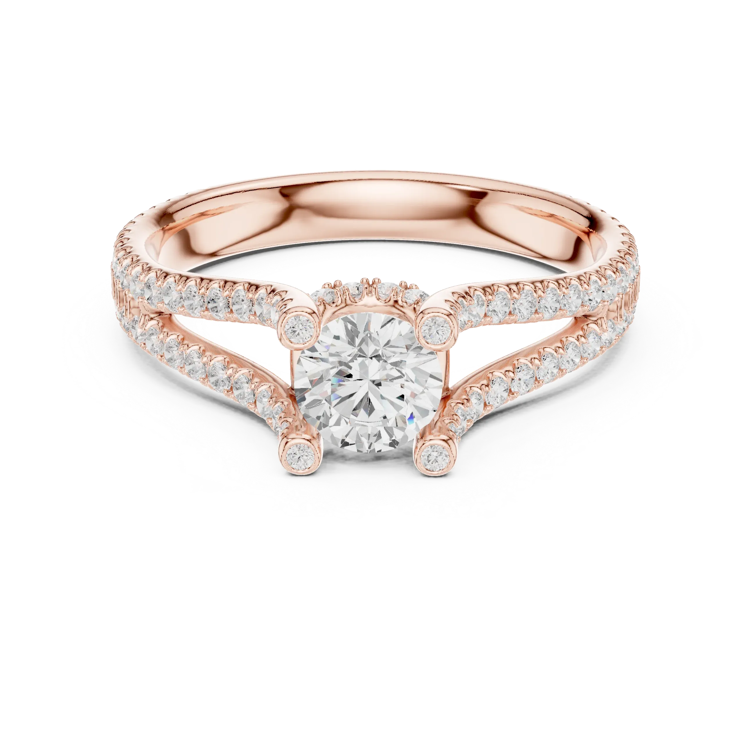 D Color VVS1 Round Moissanite Engagement Ring Pavé Set
