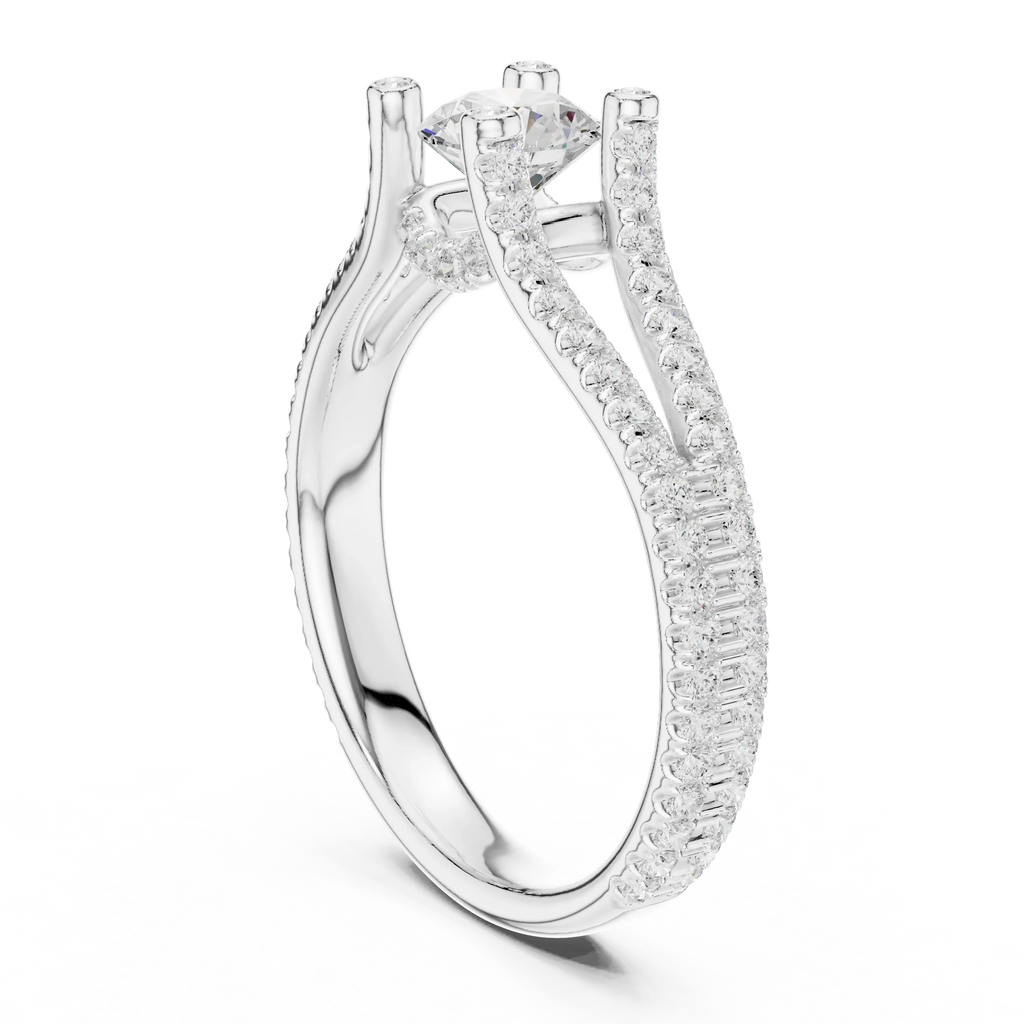 D Color VVS1 Round Moissanite Engagement Ring Pavé Set