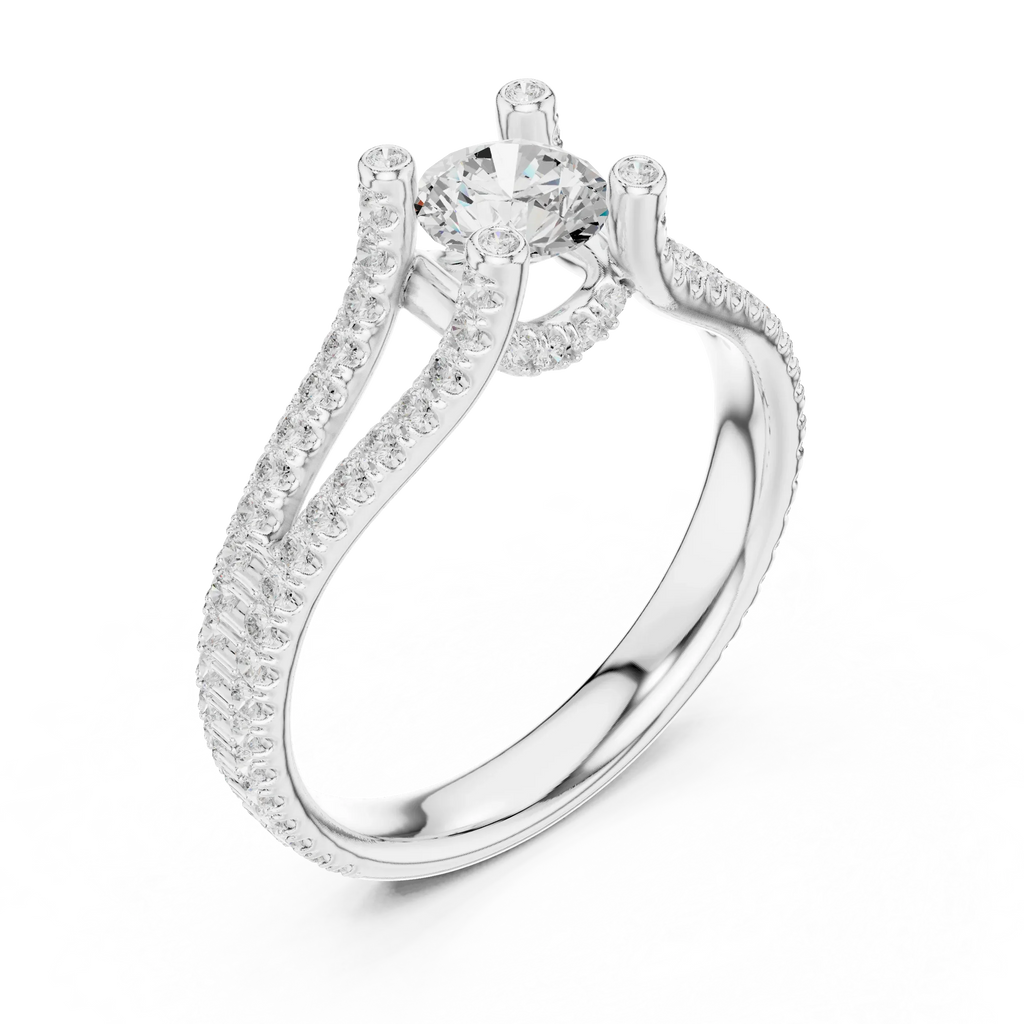 D Color VVS1 Round Moissanite Engagement Ring Pavé Set