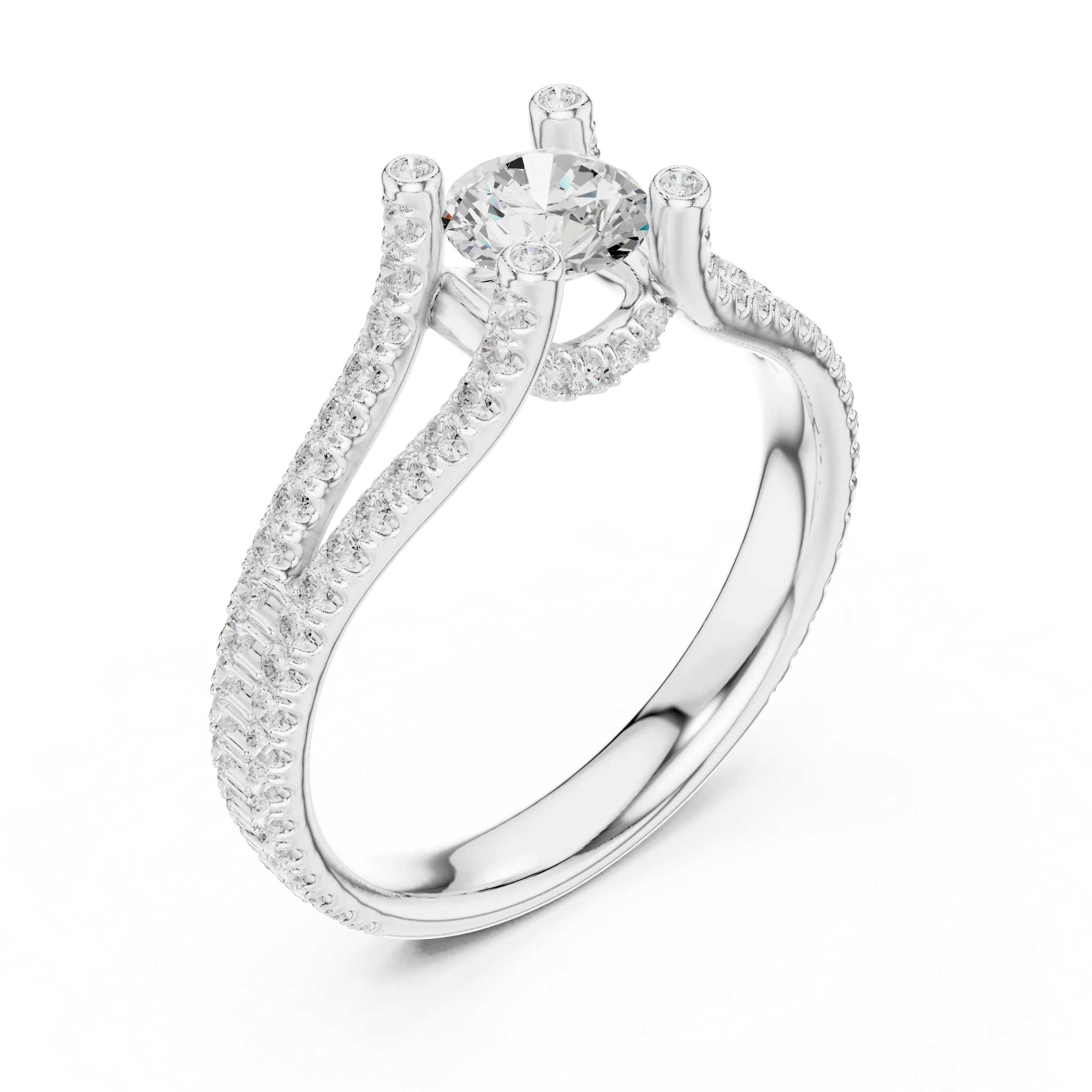 D Color VVS1 Round Moissanite Engagement Ring Pavé Set