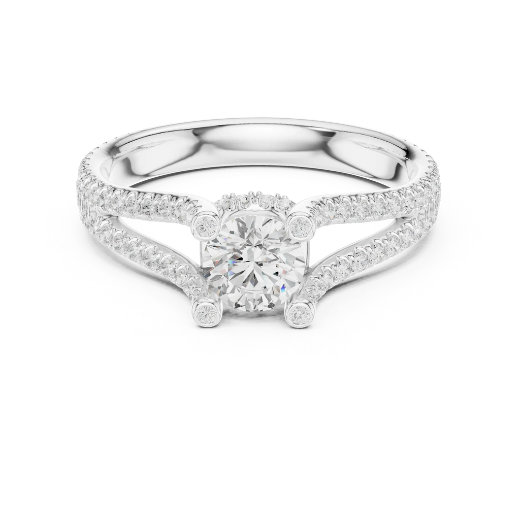 D Color VVS1 Round Moissanite Engagement Ring Pavé Set