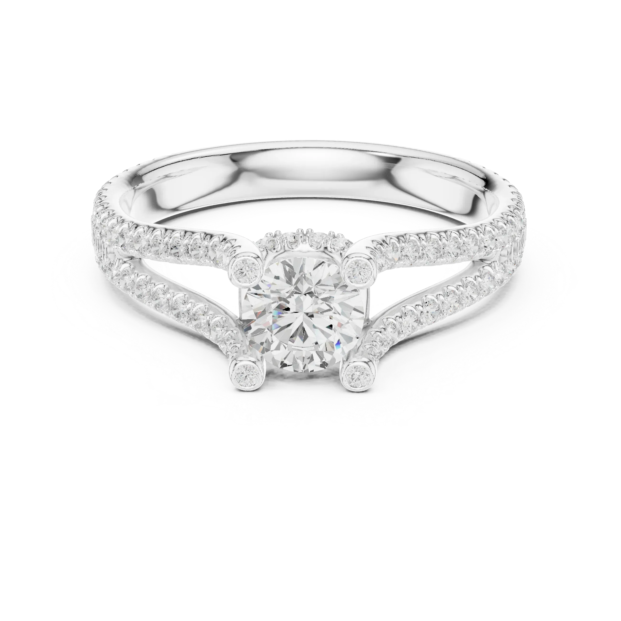 D Color VVS1 Round Moissanite Engagement Ring Pavé Set