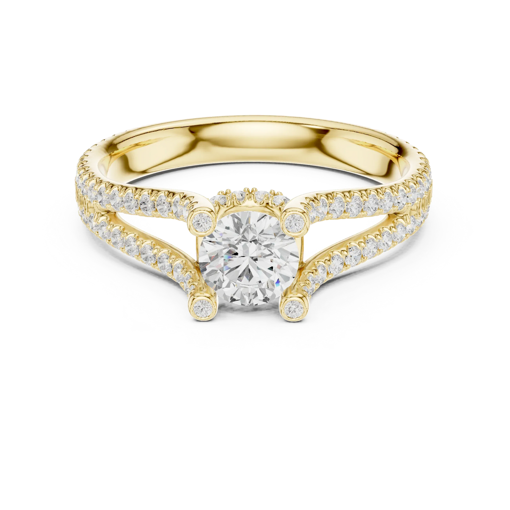 D Color VVS1 Round Moissanite Engagement Ring Pavé Set