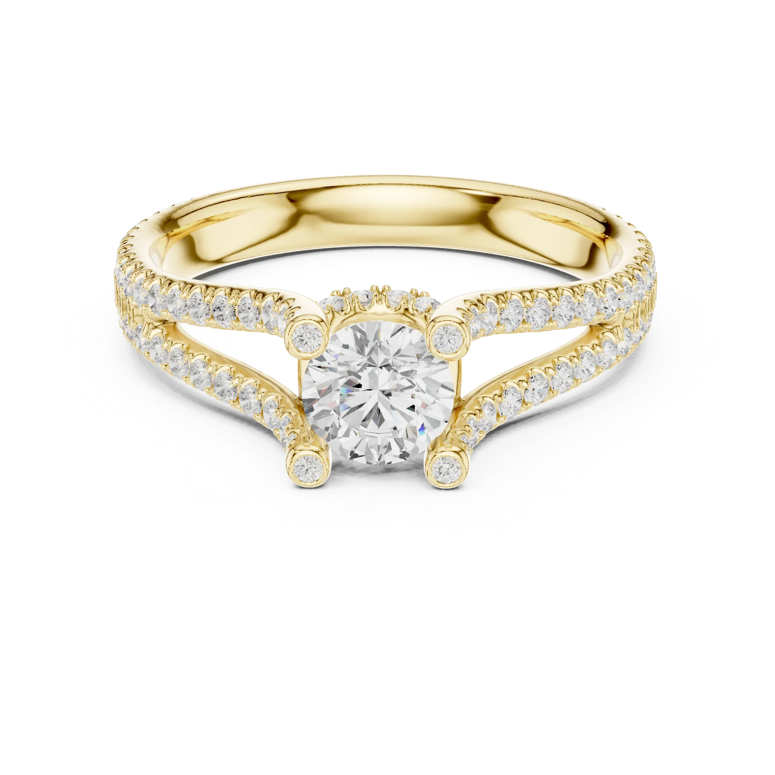 D Color VVS1 Round Moissanite Engagement Ring Pavé Set