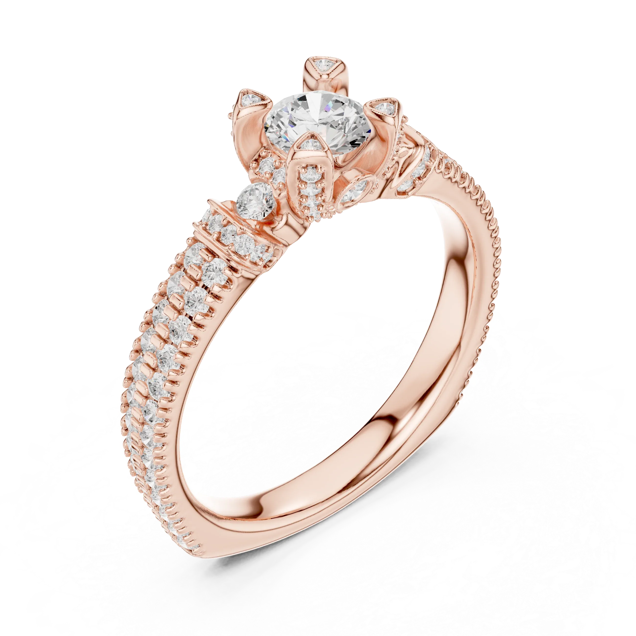 E Color Round Lab Grown Diamond Sidestone Anniversary Ring