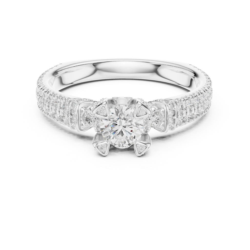 E Color Round Lab Grown Diamond Sidestone Anniversary Ring