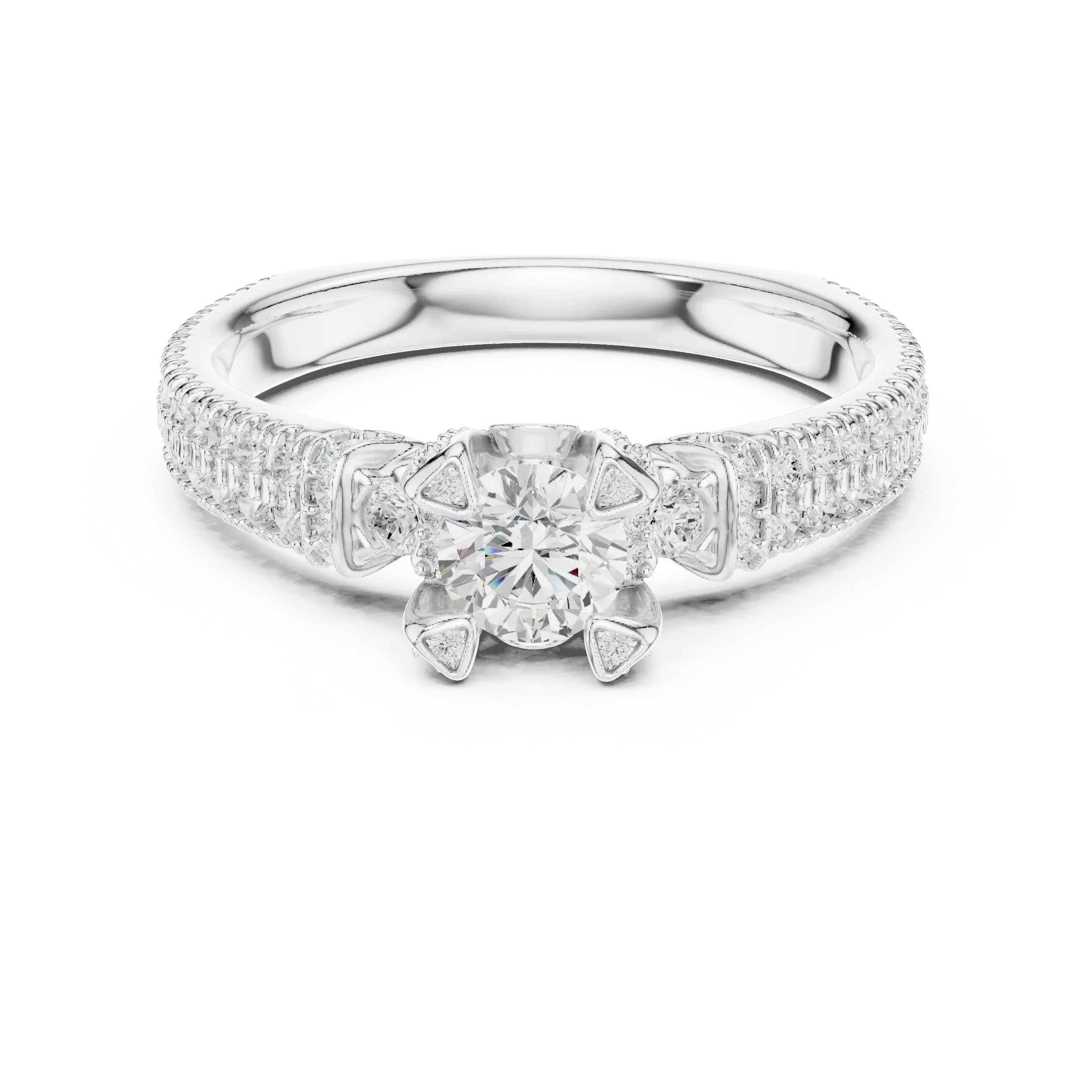 E Color Round Lab Grown Diamond Sidestone Anniversary Ring
