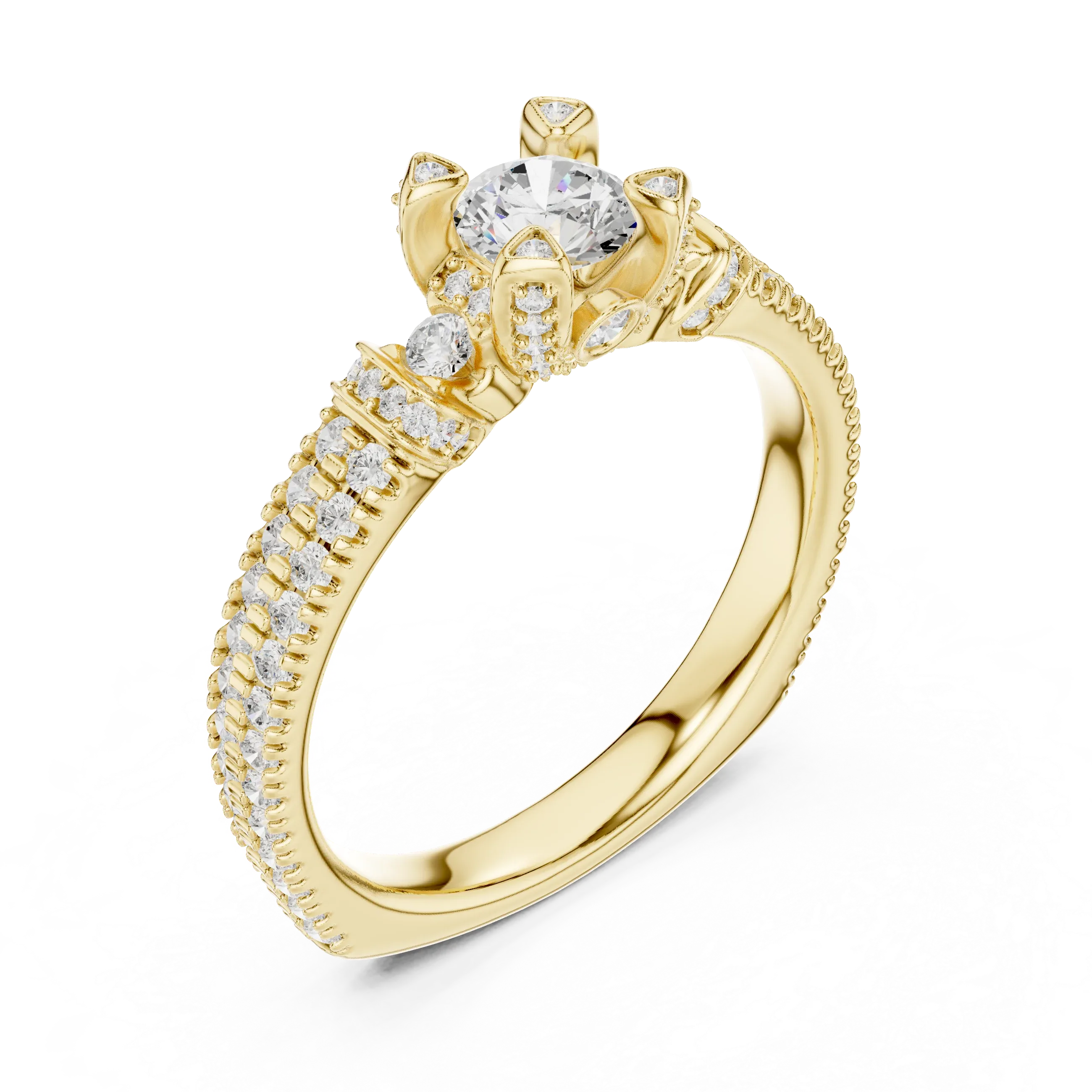 E Color Round Lab Grown Diamond Sidestone Anniversary Ring