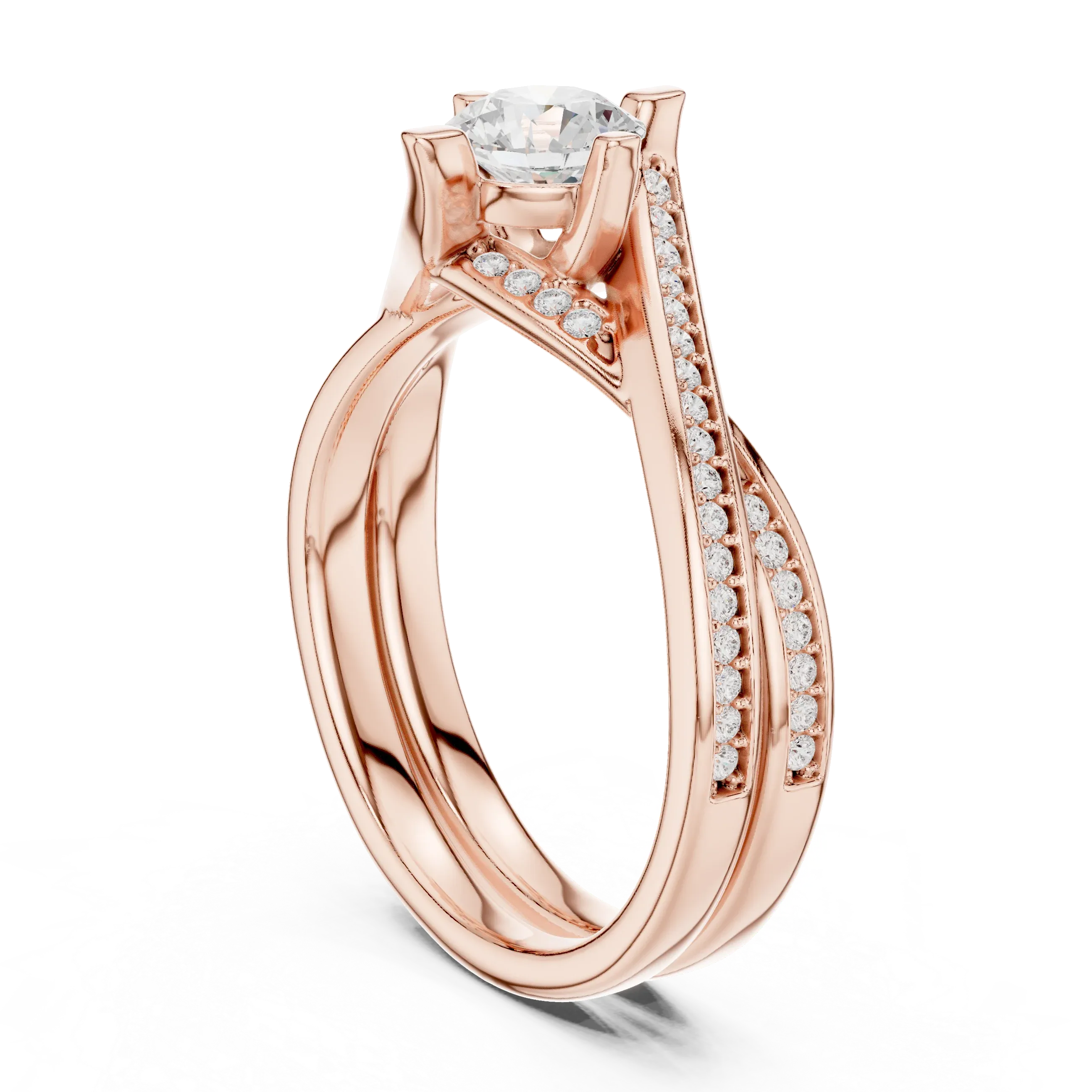 Delicate Pavé Round Moissanite Wedding Ring F Color VVS