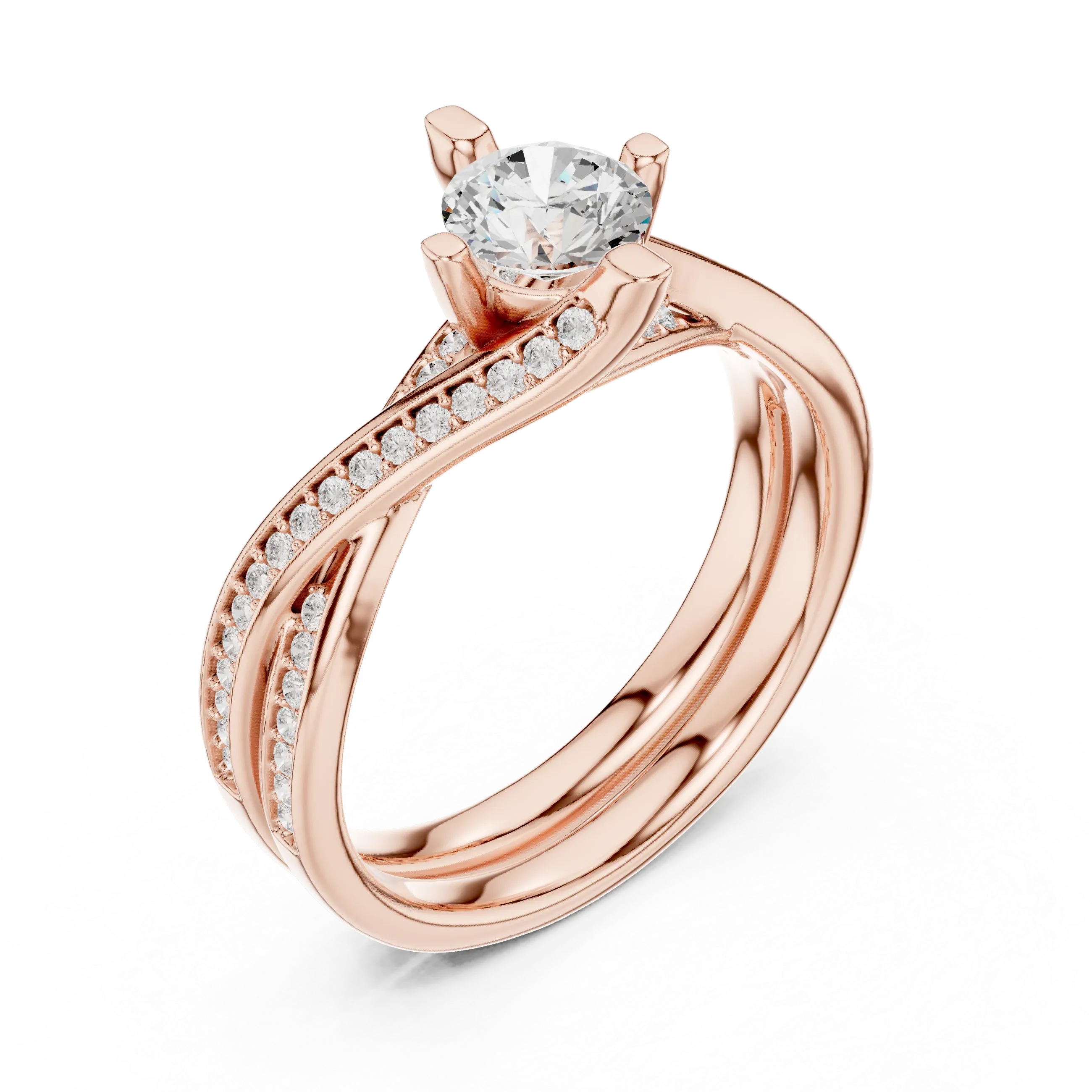 Delicate Pavé Round Moissanite Wedding Ring F Color VVS