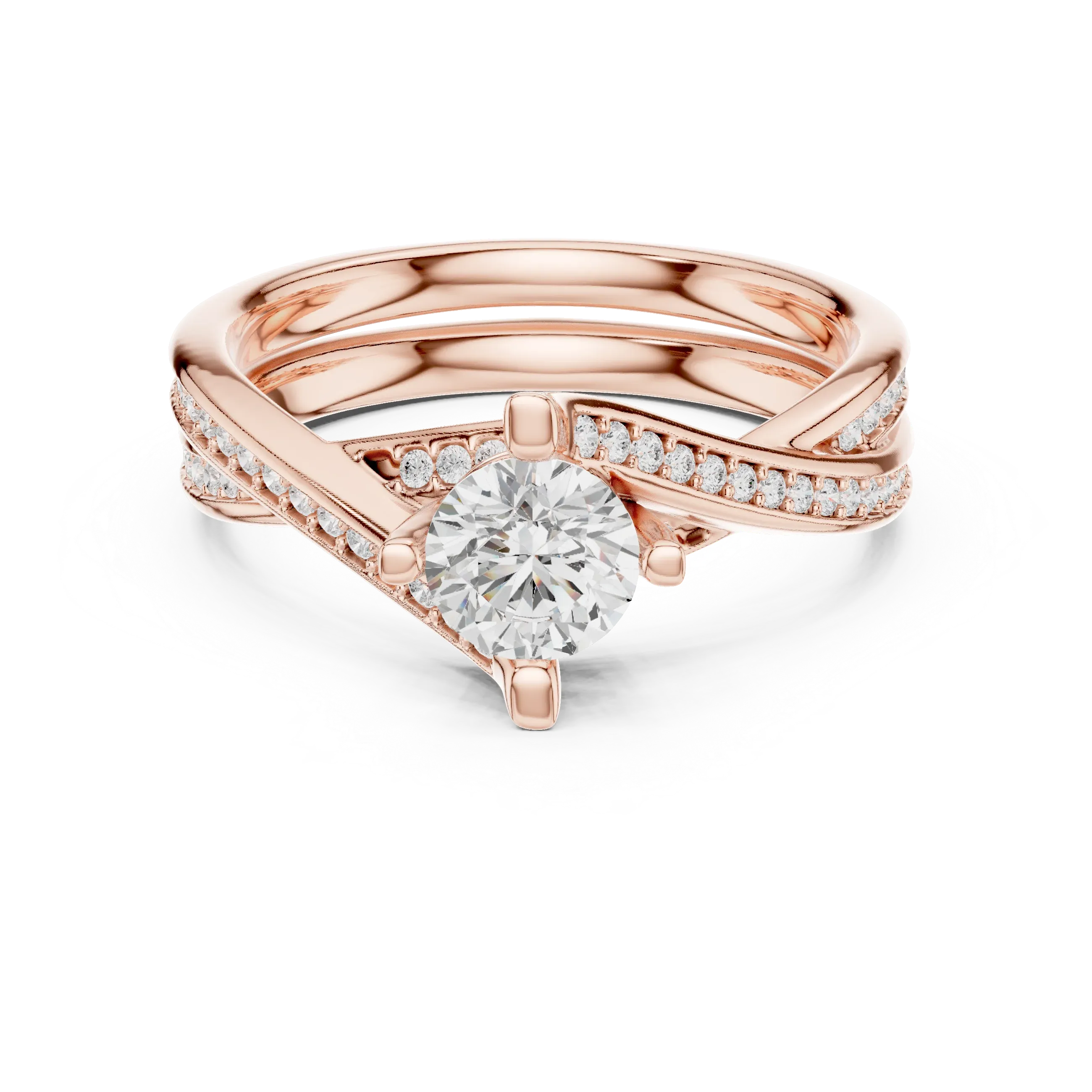 Delicate Pavé Round Moissanite Wedding Ring F Color VVS