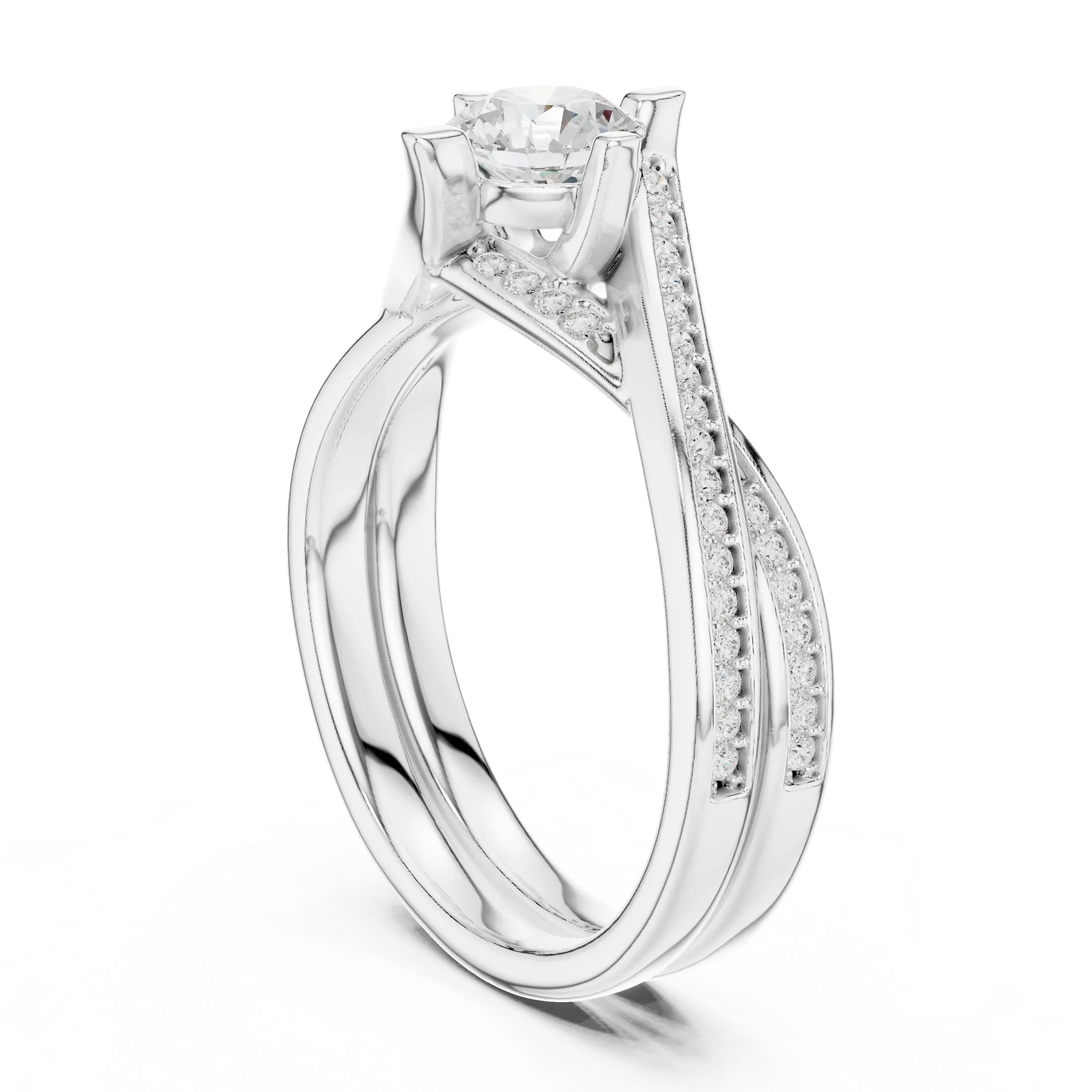 Delicate Pavé Round Moissanite Wedding Ring F Color VVS