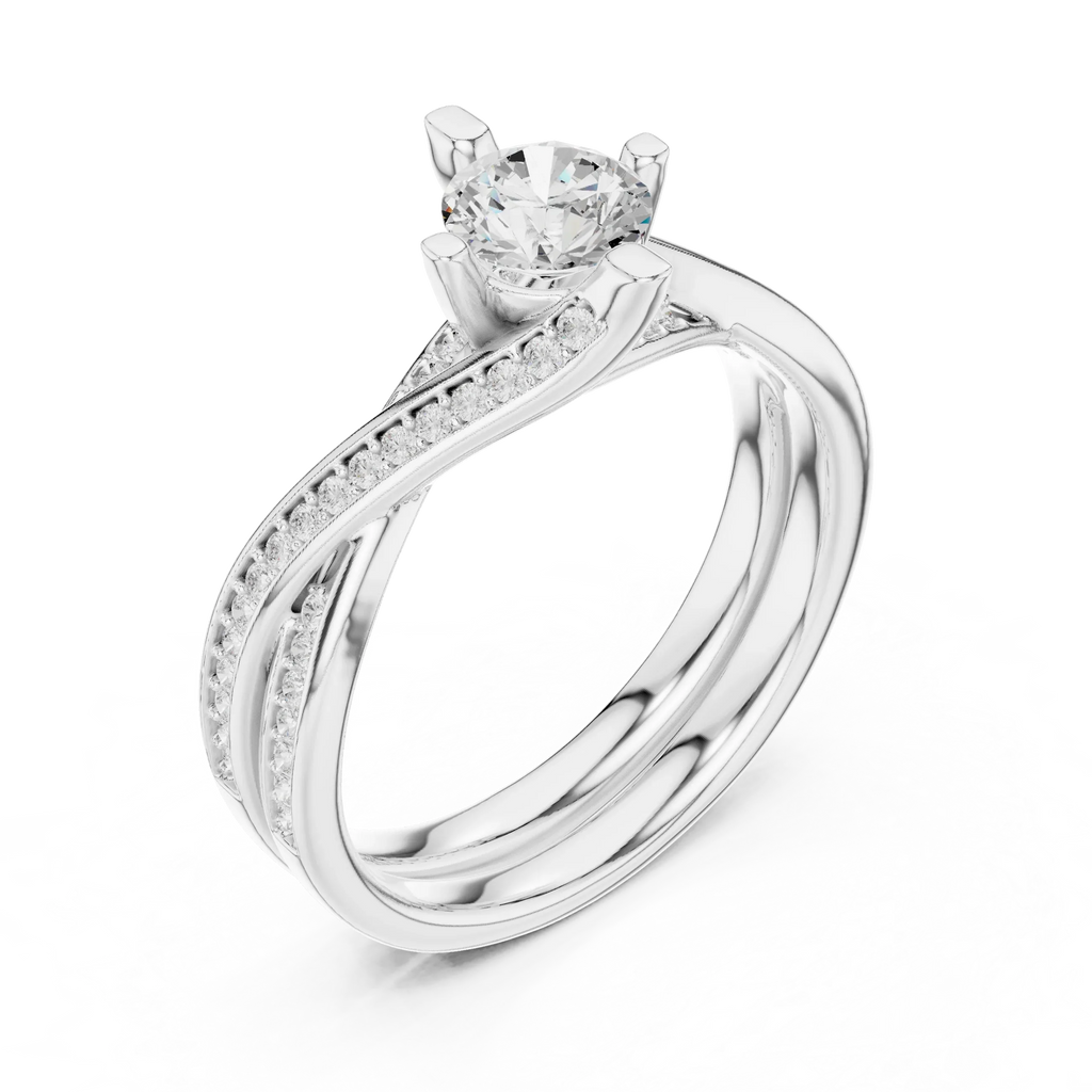 Delicate Pavé Round Moissanite Wedding Ring F Color VVS