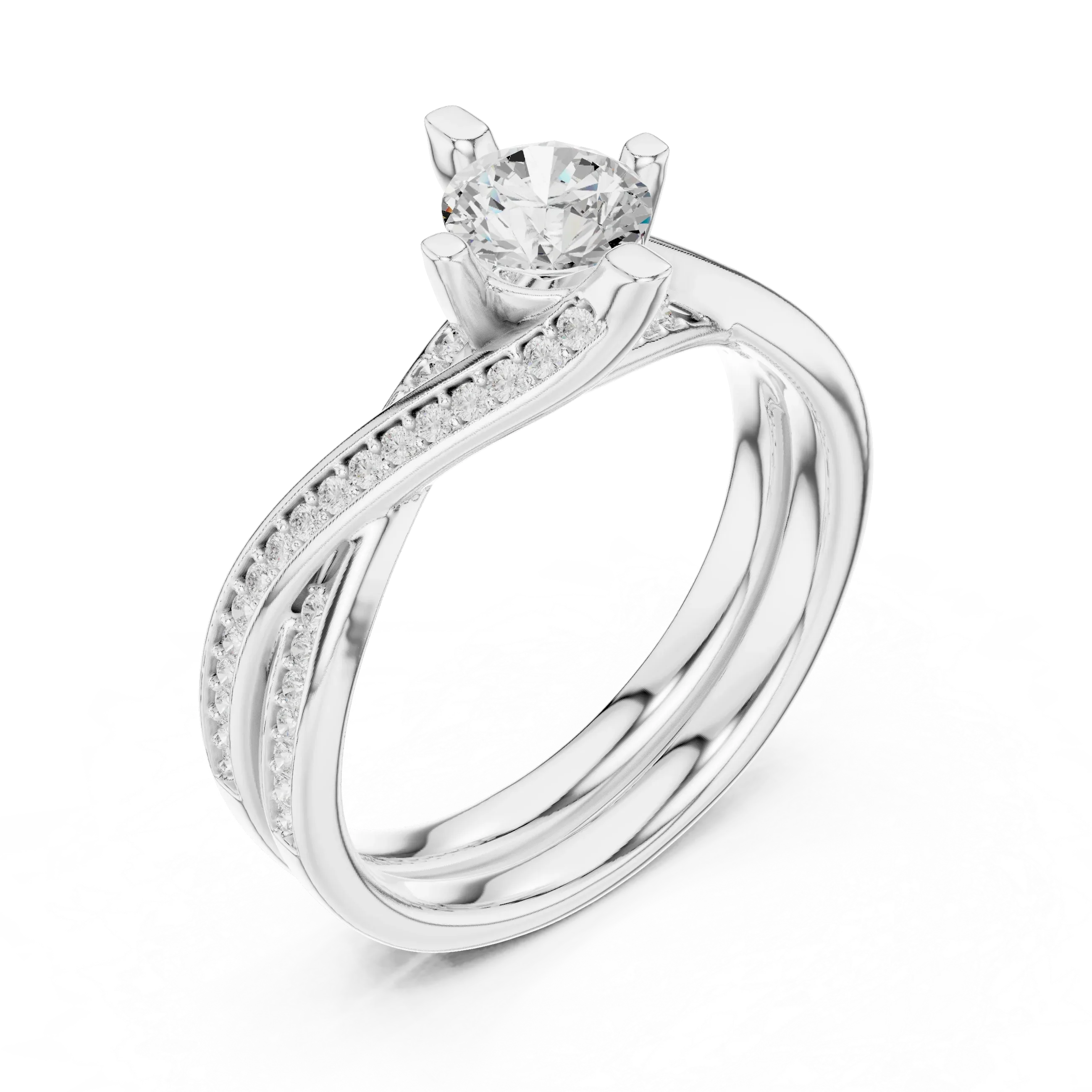 Delicate Pavé Round Moissanite Wedding Ring F Color VVS