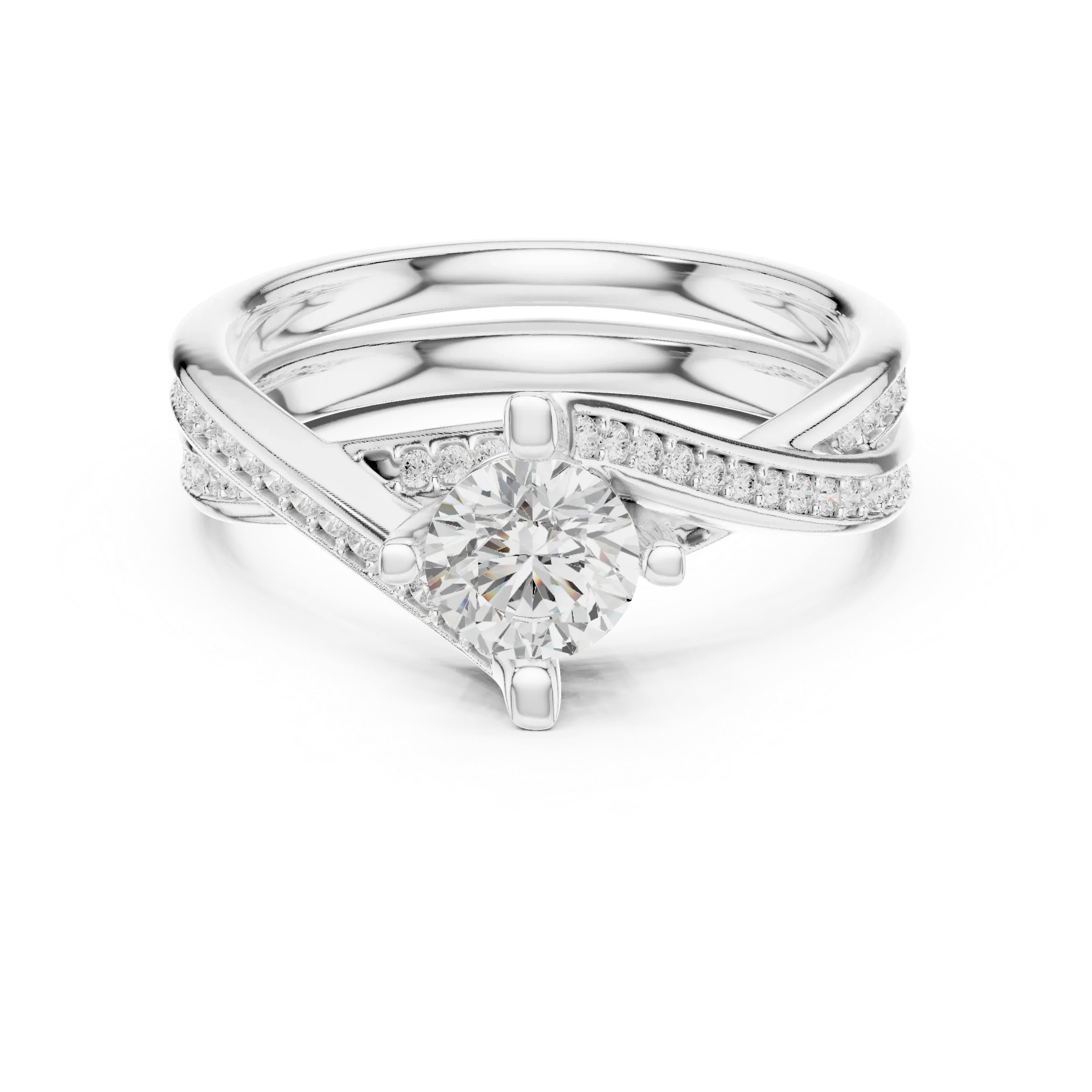 Delicate Pavé Round Moissanite Wedding Ring F Color VVS