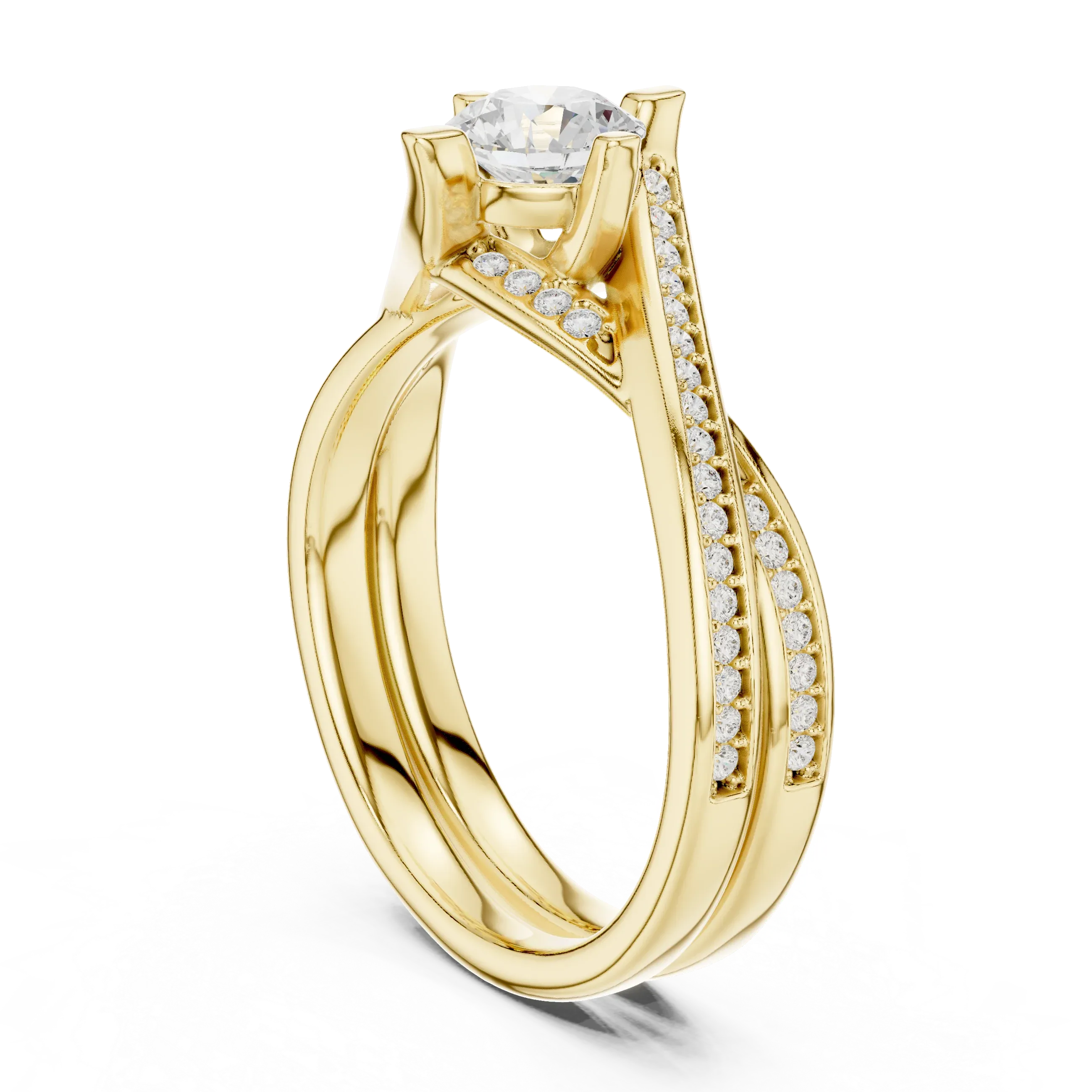 Delicate Pavé Round Moissanite Wedding Ring F Color VVS