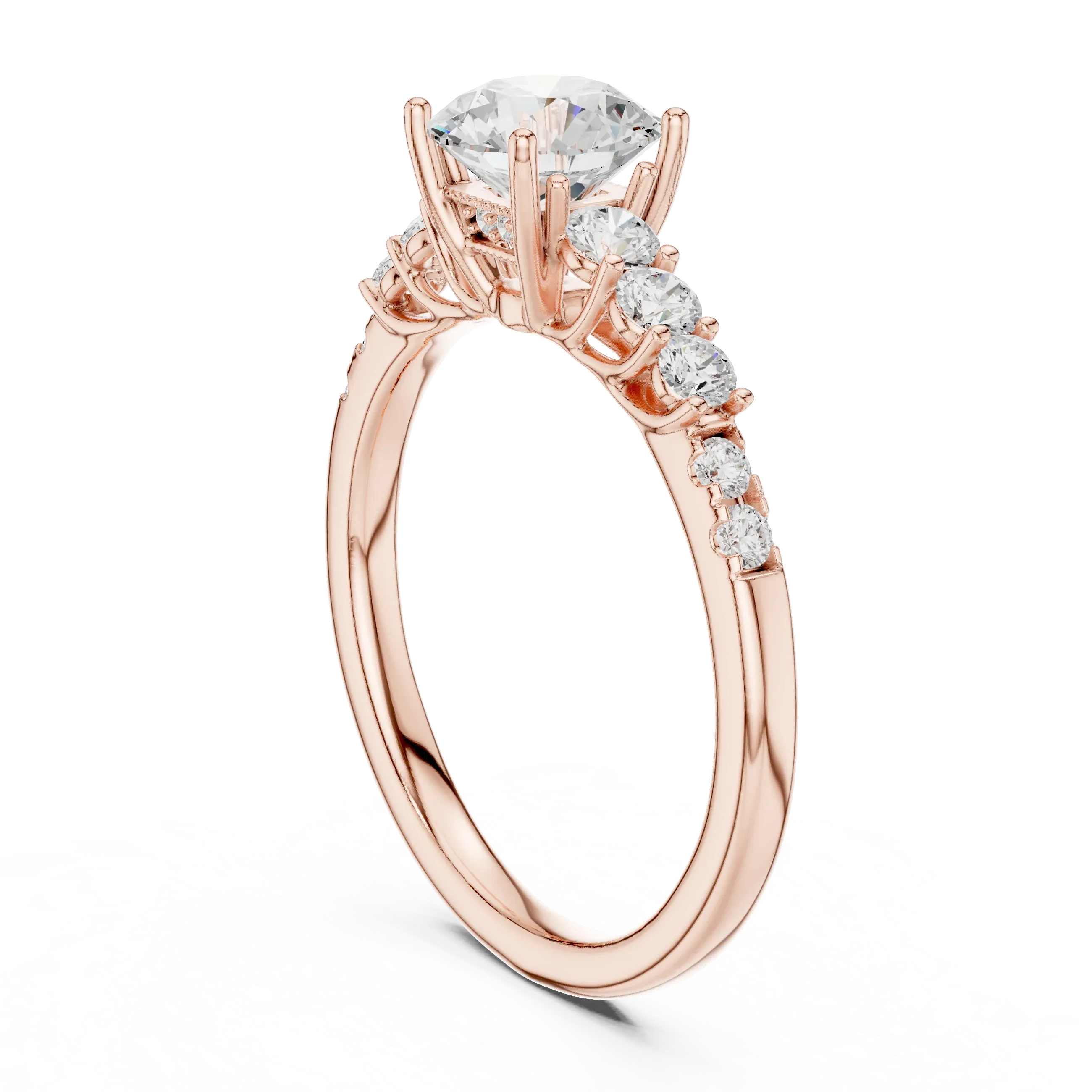 Round VVS Diamond Ring with Side Stones E Color