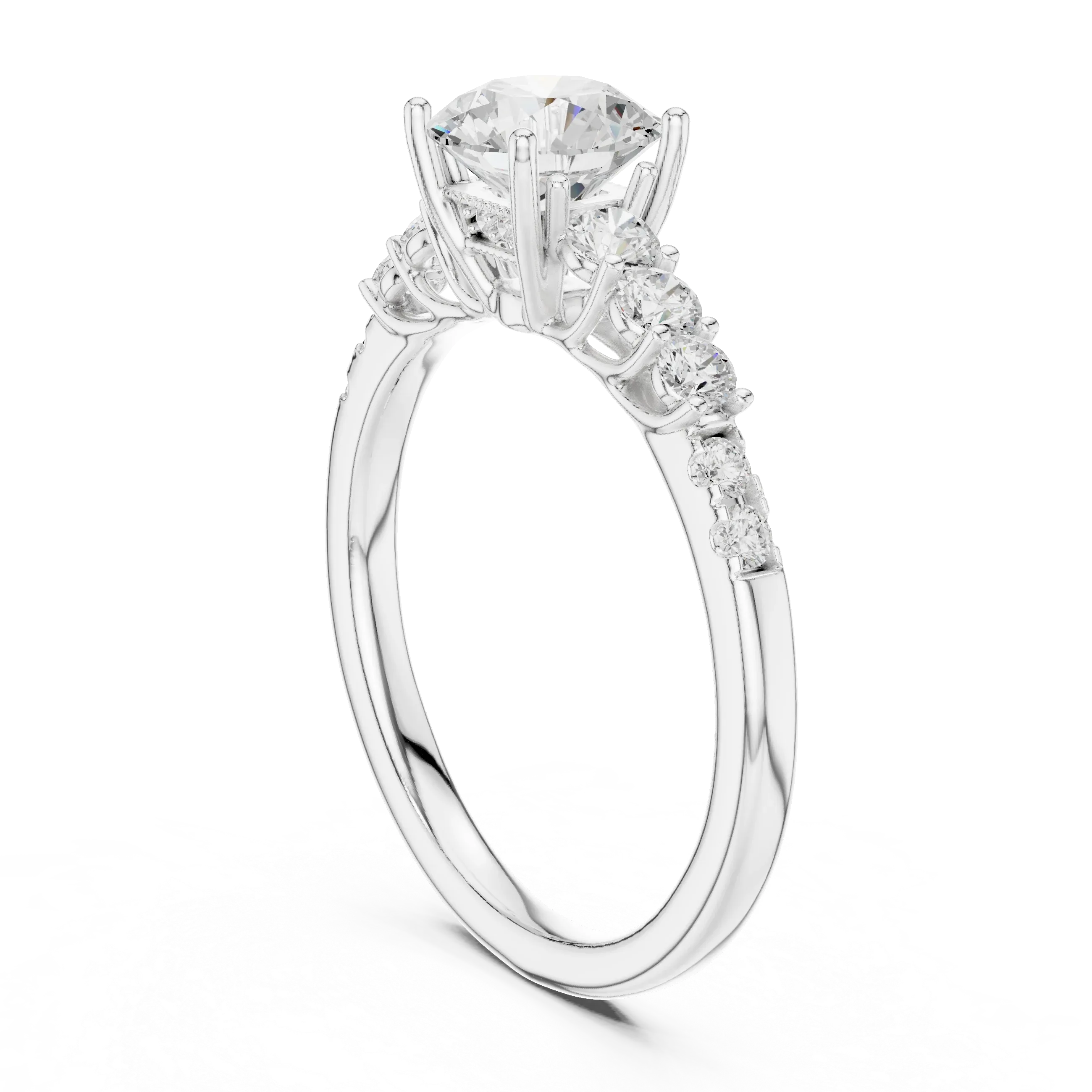 Round VVS Diamond Ring with Side Stones E Color