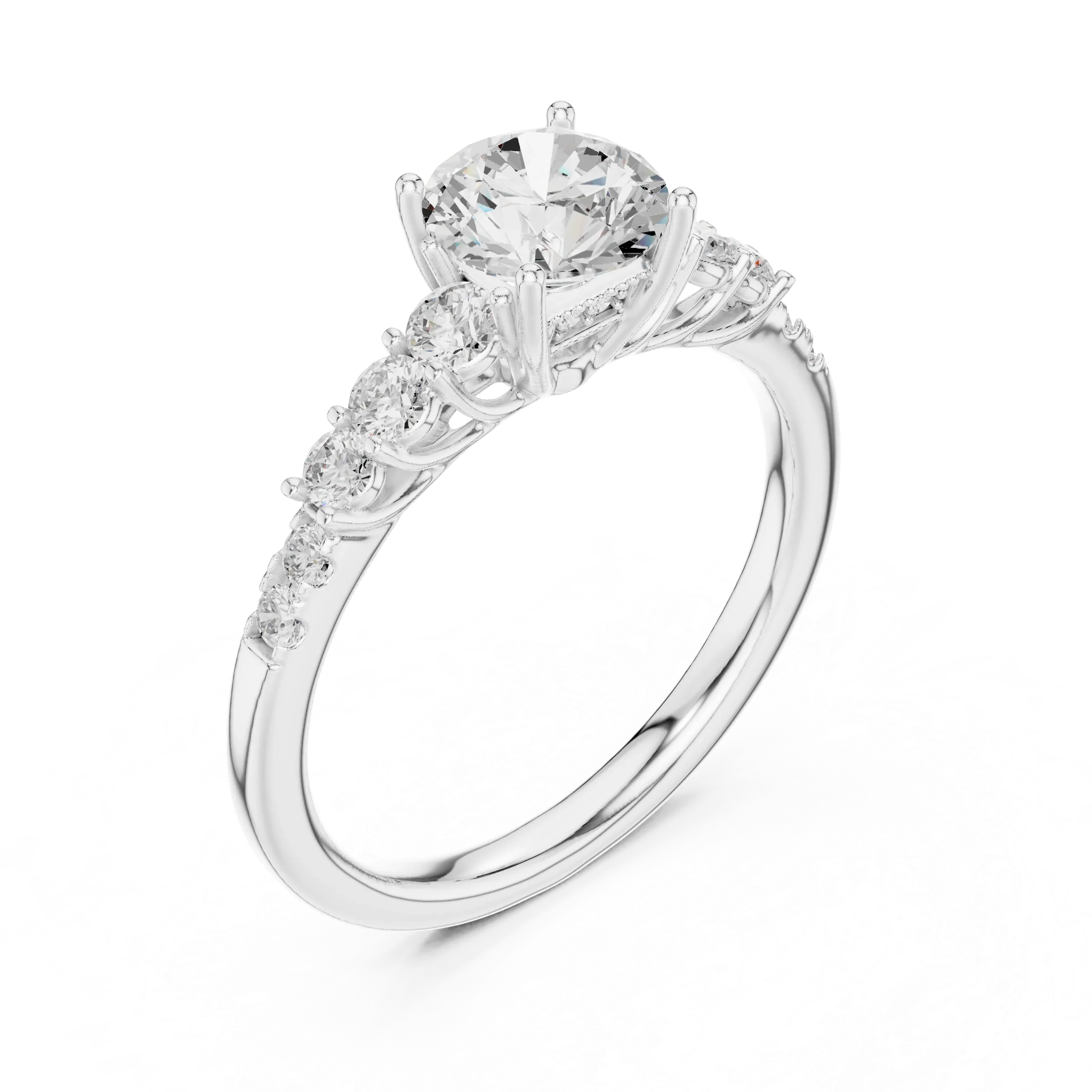 Round VVS Diamond Ring with Side Stones E Color