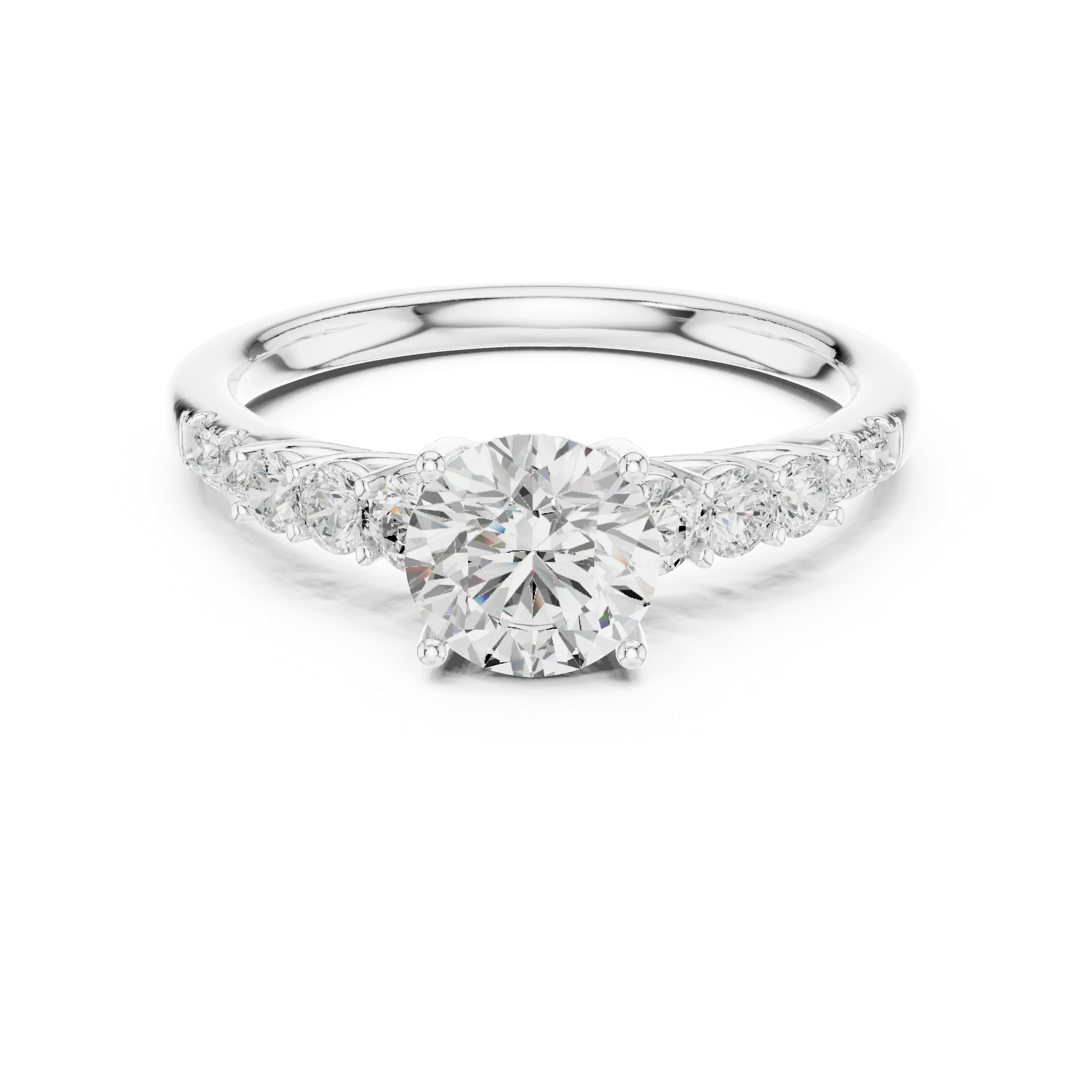 Round VVS Diamond Ring with Side Stones E Color