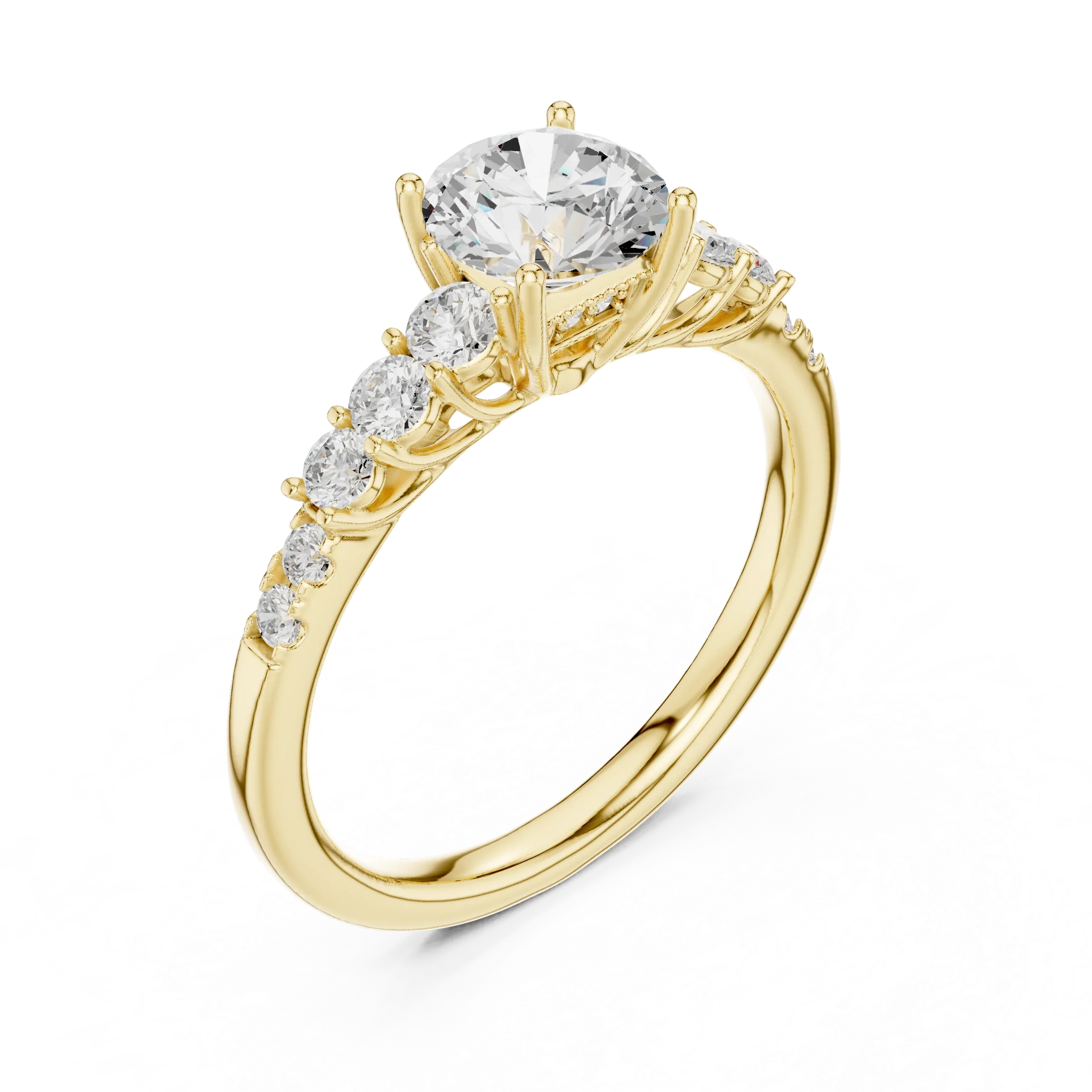 Round VVS Diamond Ring with Side Stones E Color