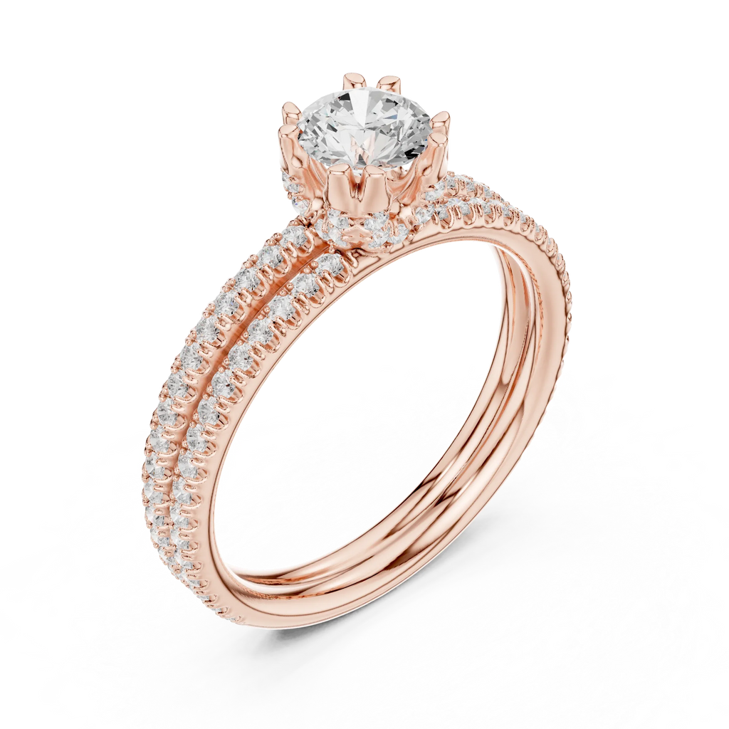 D Color Round Moissanite Solitaire Ring with Polished Band