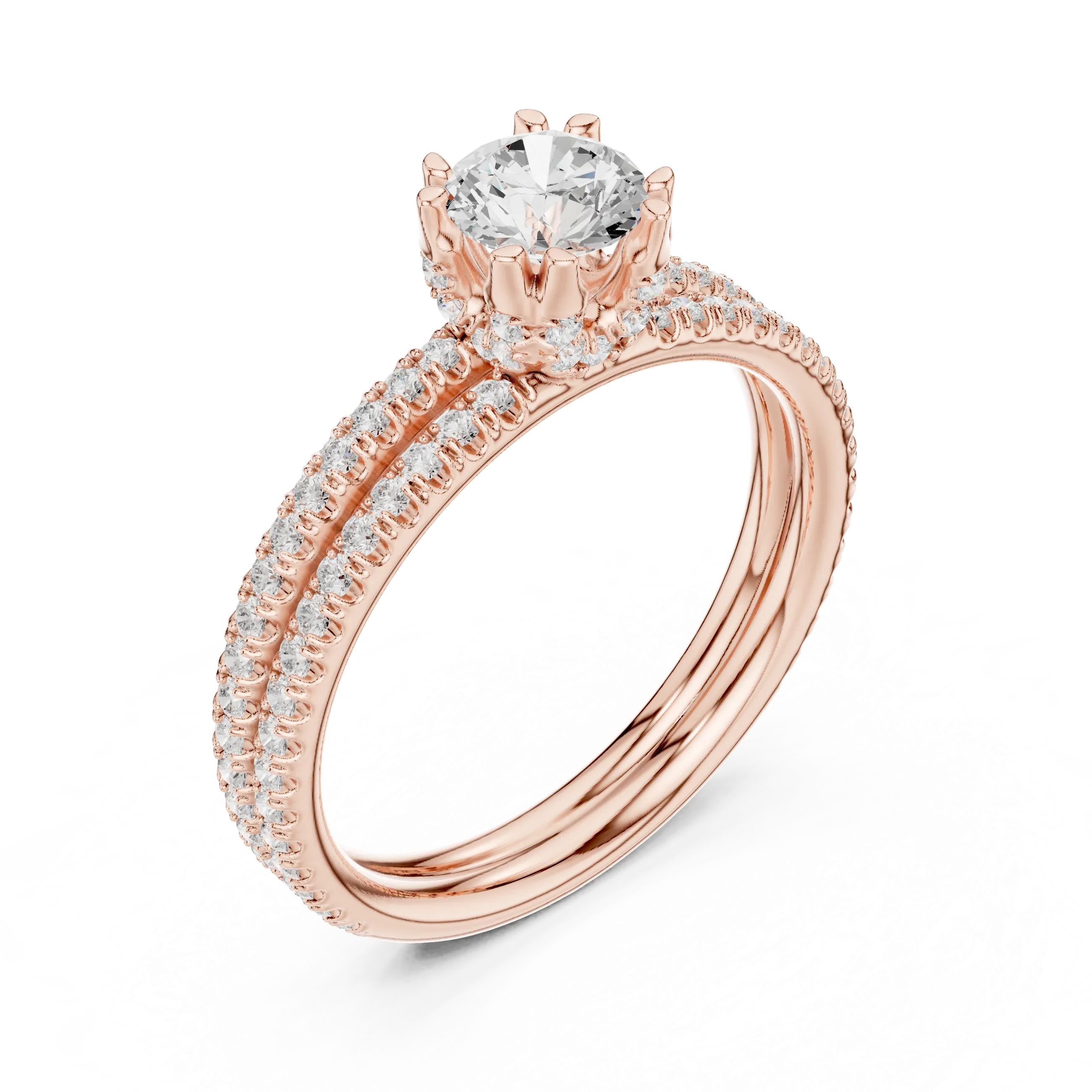 D Color Round Moissanite Solitaire Ring with Polished Band