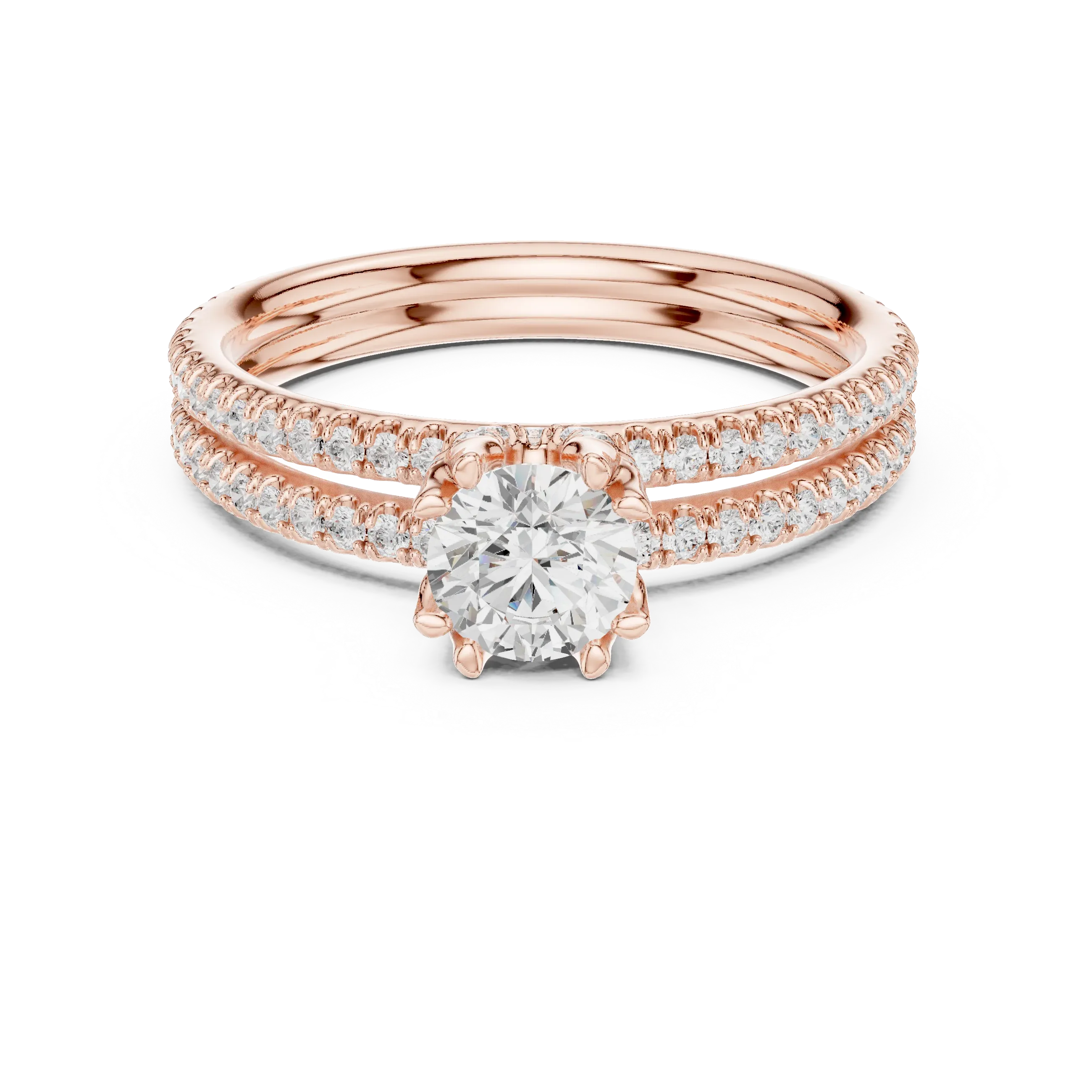 D Color Round Moissanite Solitaire Ring with Polished Band