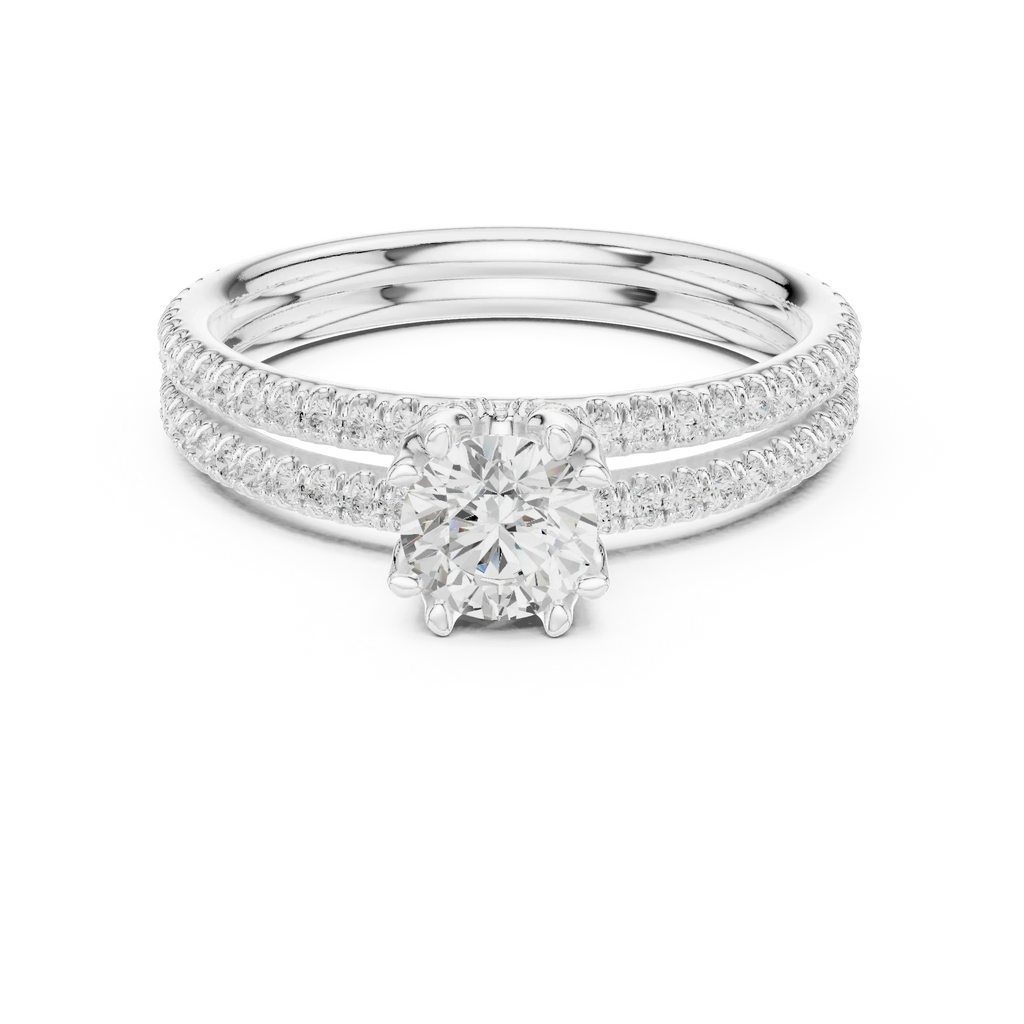 D Color Round Moissanite Solitaire Ring with Polished Band