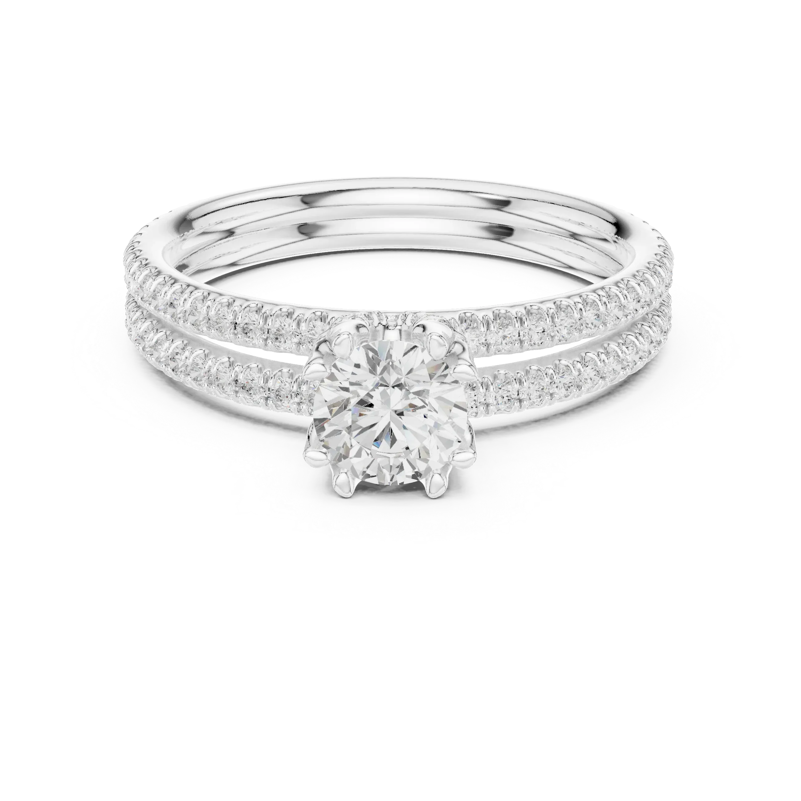 D Color Round Moissanite Solitaire Ring with Polished Band