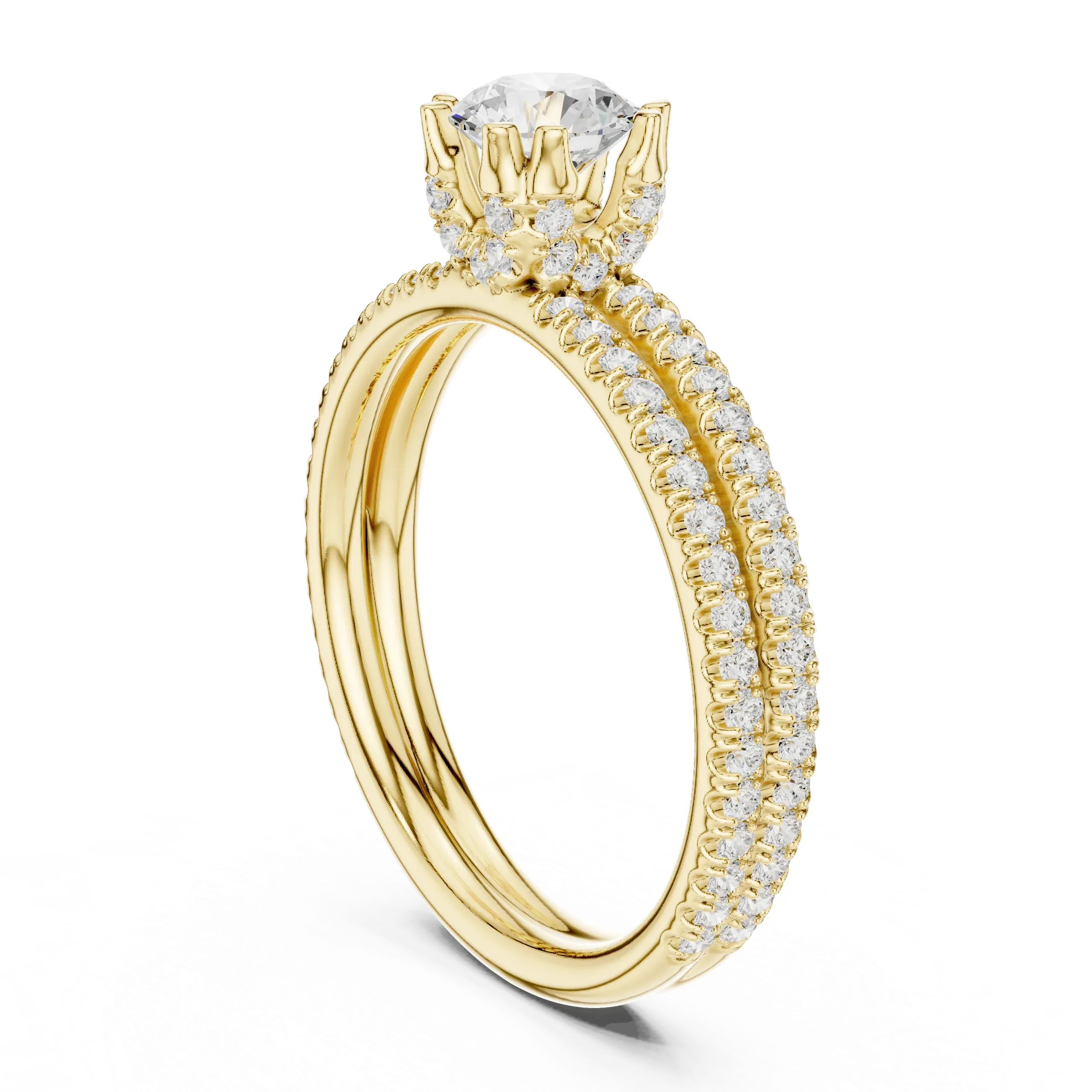 D Color Round Moissanite Solitaire Ring with Polished Band